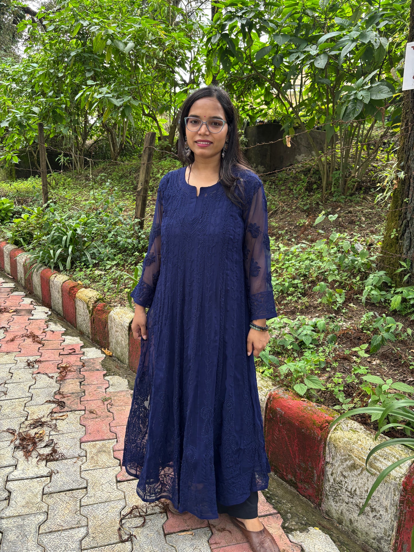 Chandni Georgette Anarkali with matching A-Line slip