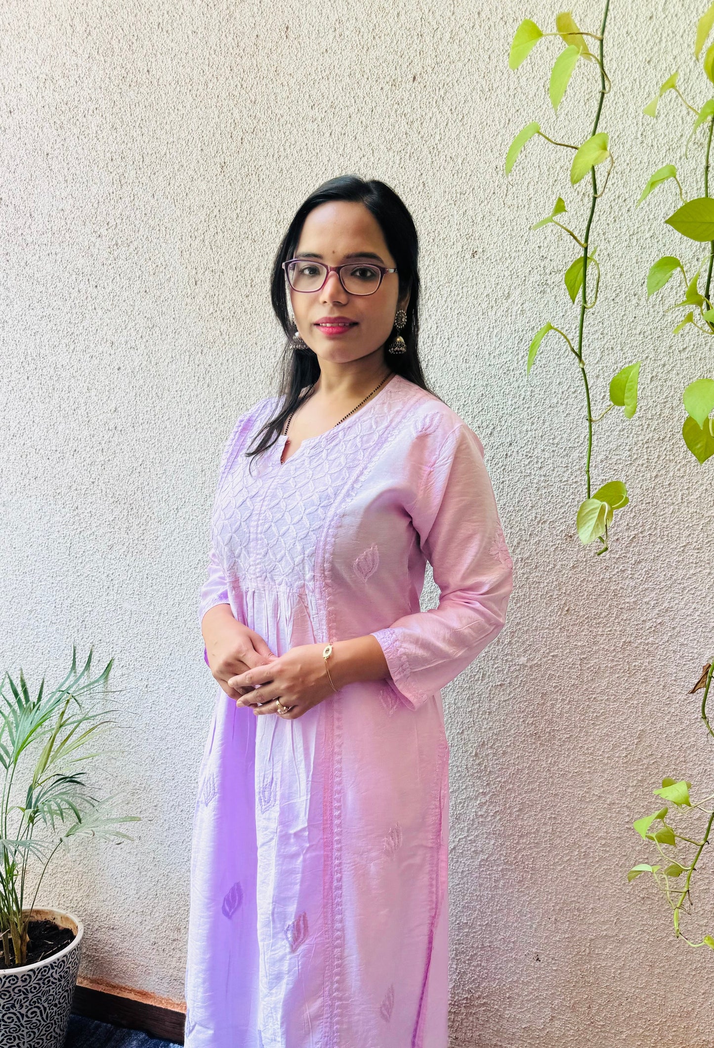 Nyra Chanderi silk Chikankari long kurti