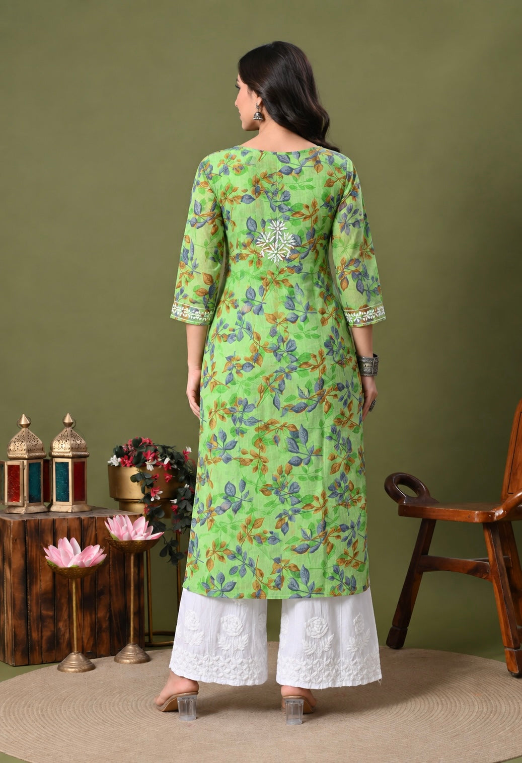 Nazneen Mulmul long chikankari kurti