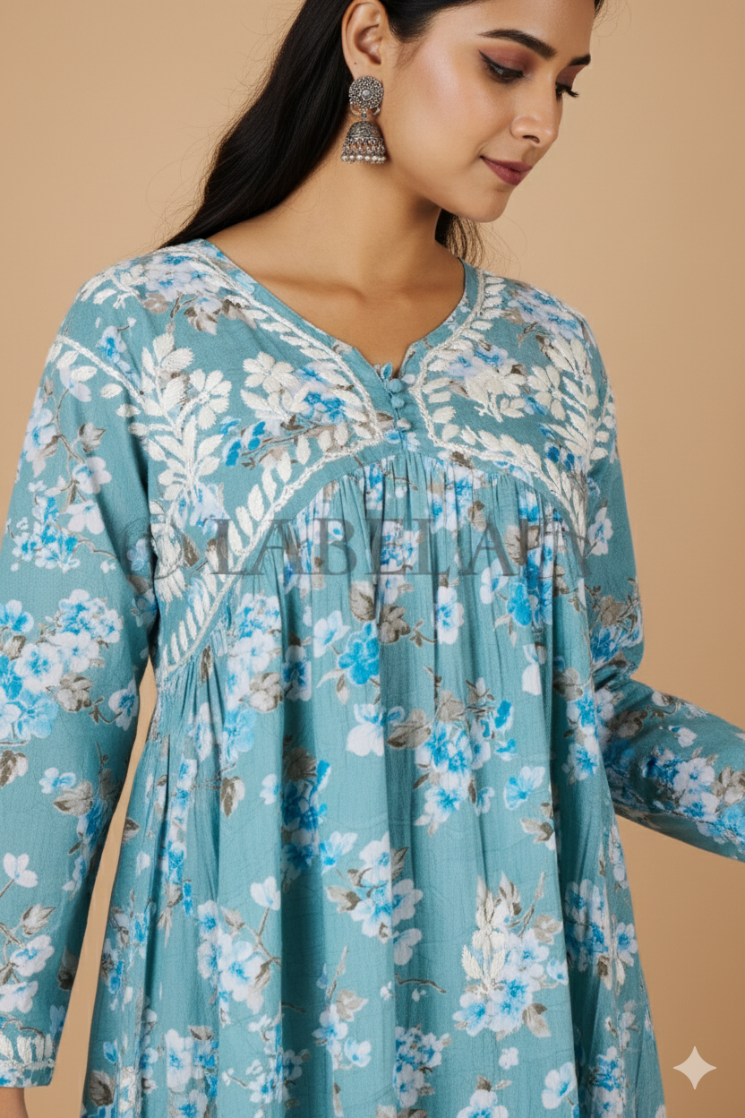 Alia mulmul chikankari anarkali kurti