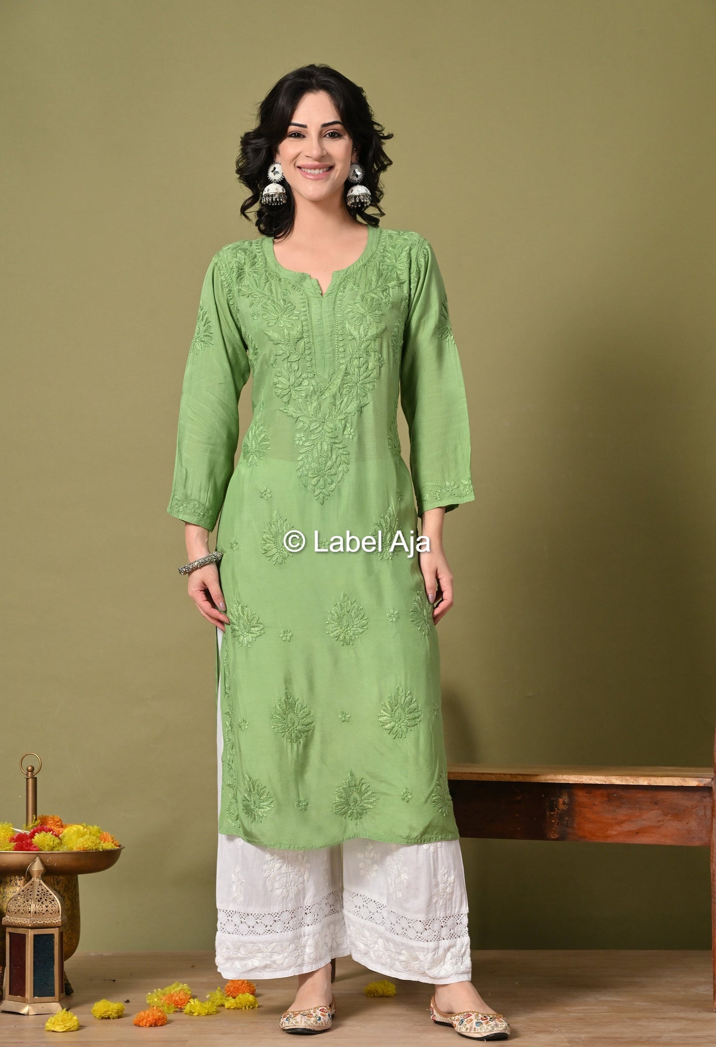 Premium Muslin long chikankari kurti