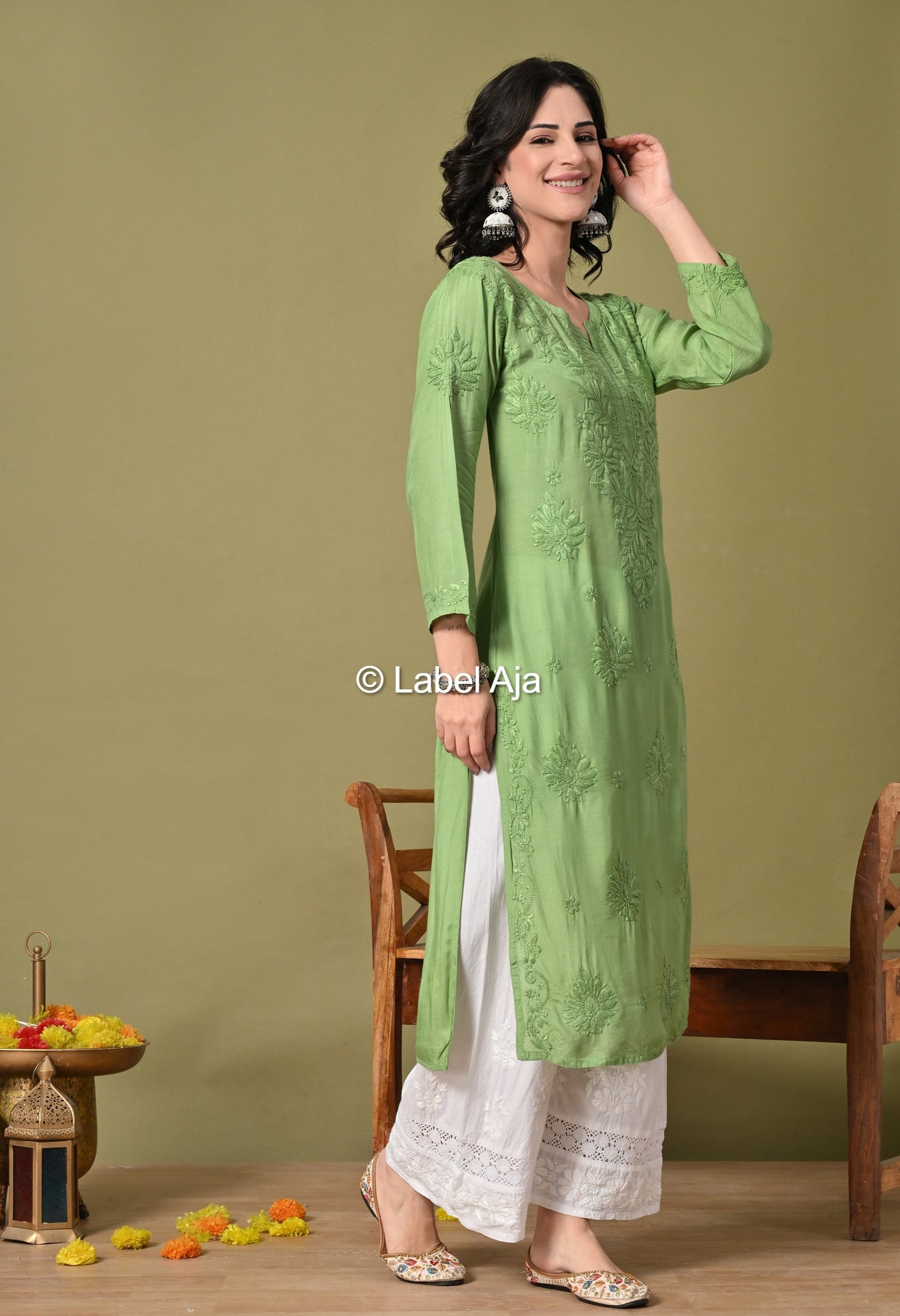 Premium Muslin long chikankari kurti