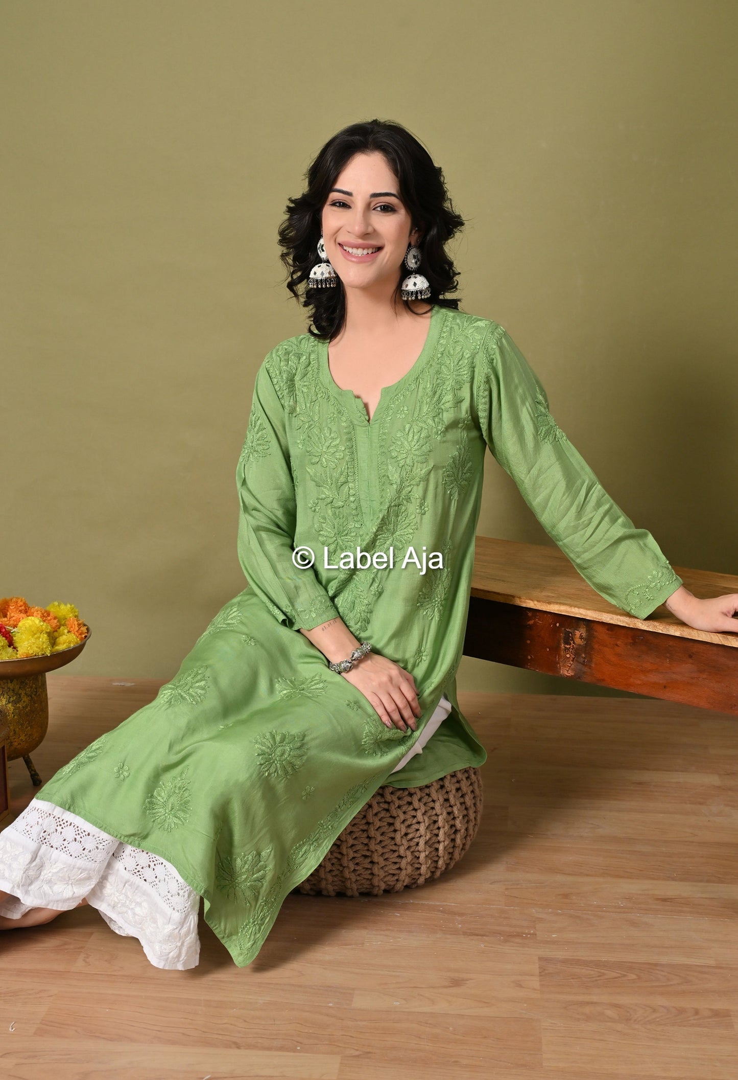 Premium Muslin long chikankari kurti