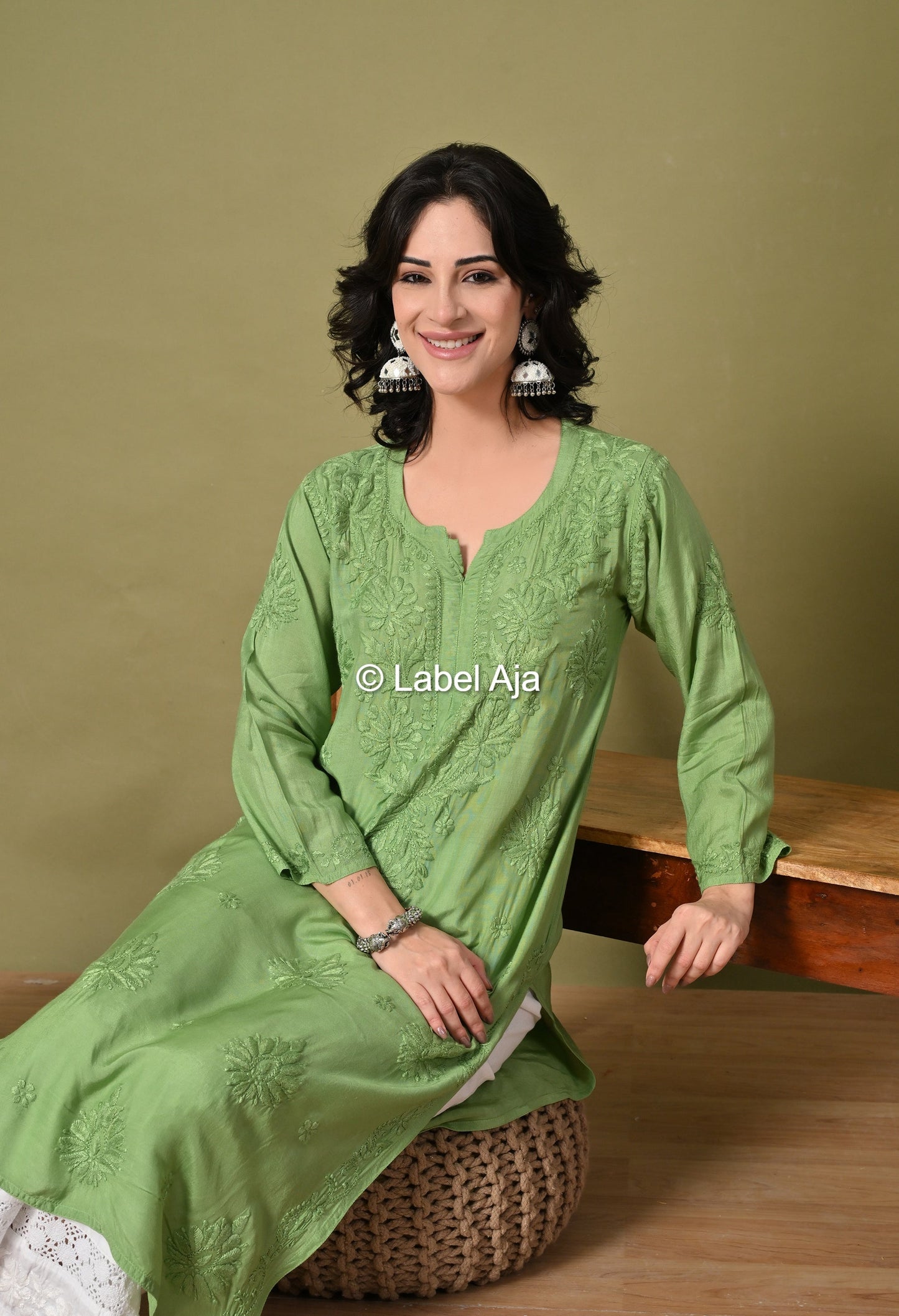 Premium Muslin long chikankari kurti