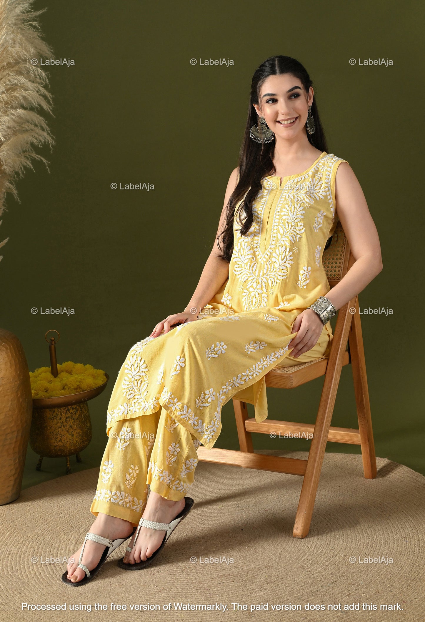 Aavya rayon cotton sleevless Kurti and Palazzo set
