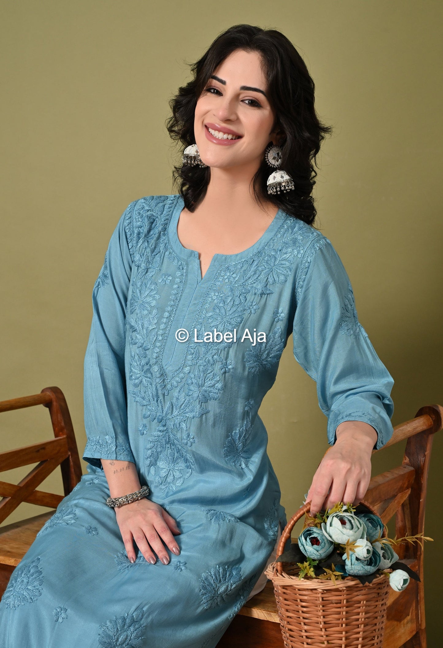 Premium Muslin long chikankari kurti