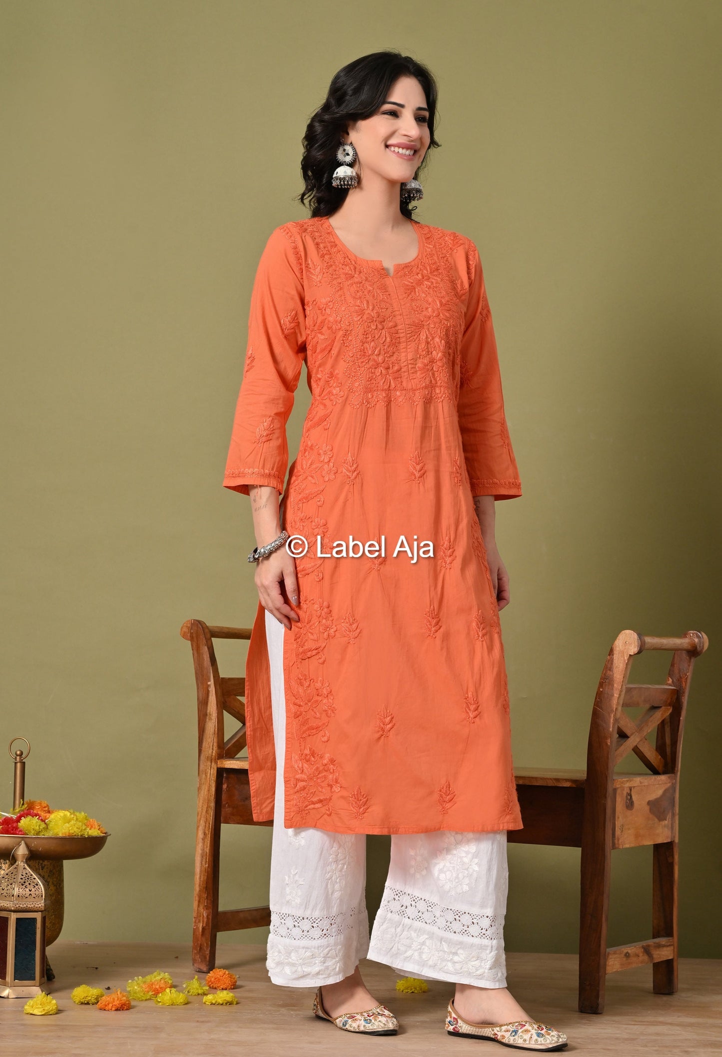 Vani mul Cotton chikankari long kurti