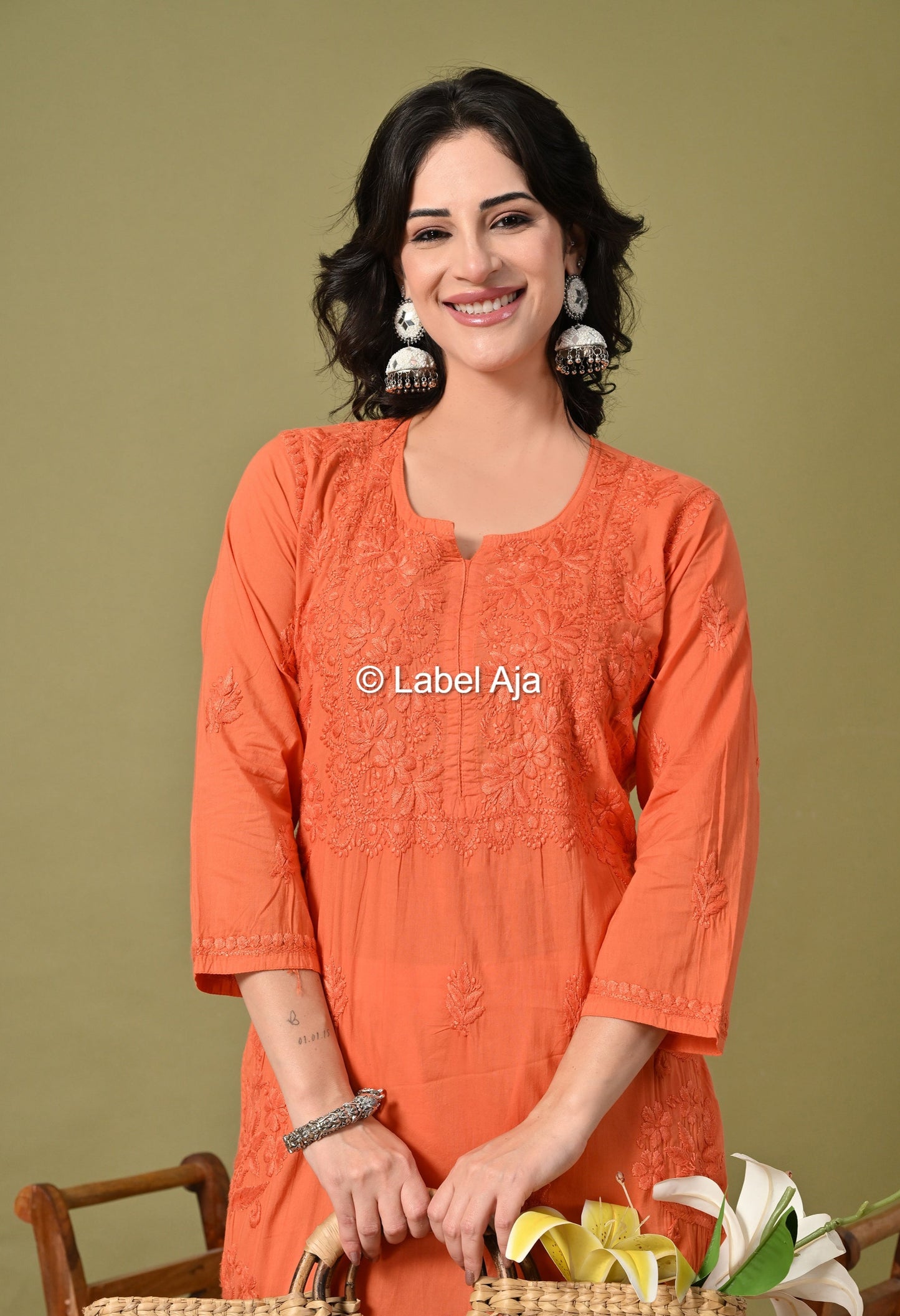 Vani mul Cotton chikankari long kurti