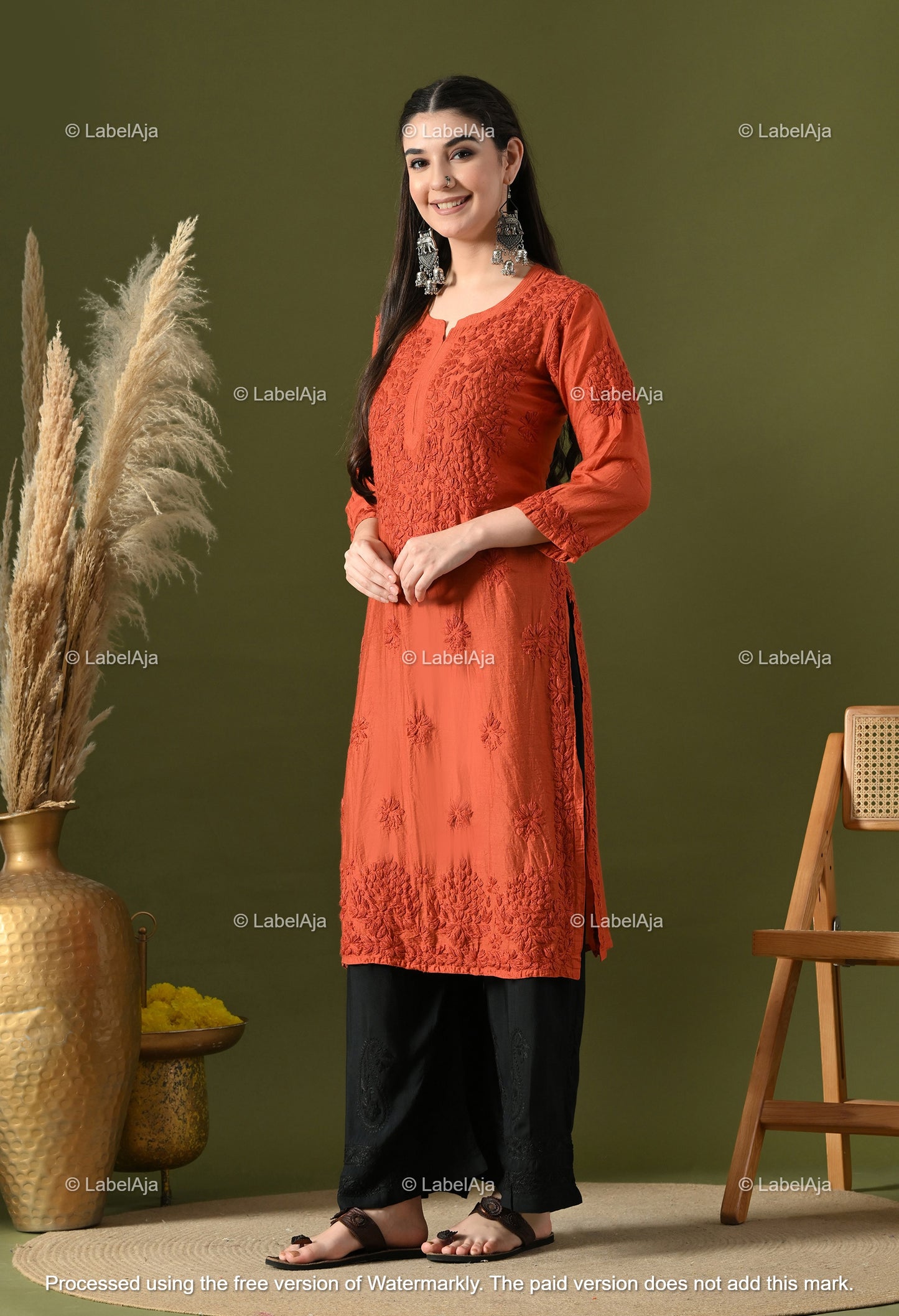 Anika Chanderi silk Chikankari kurti