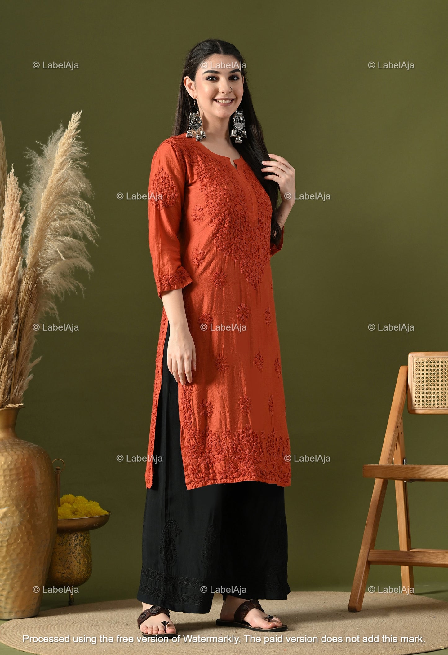 Anika Chanderi silk Chikankari kurti