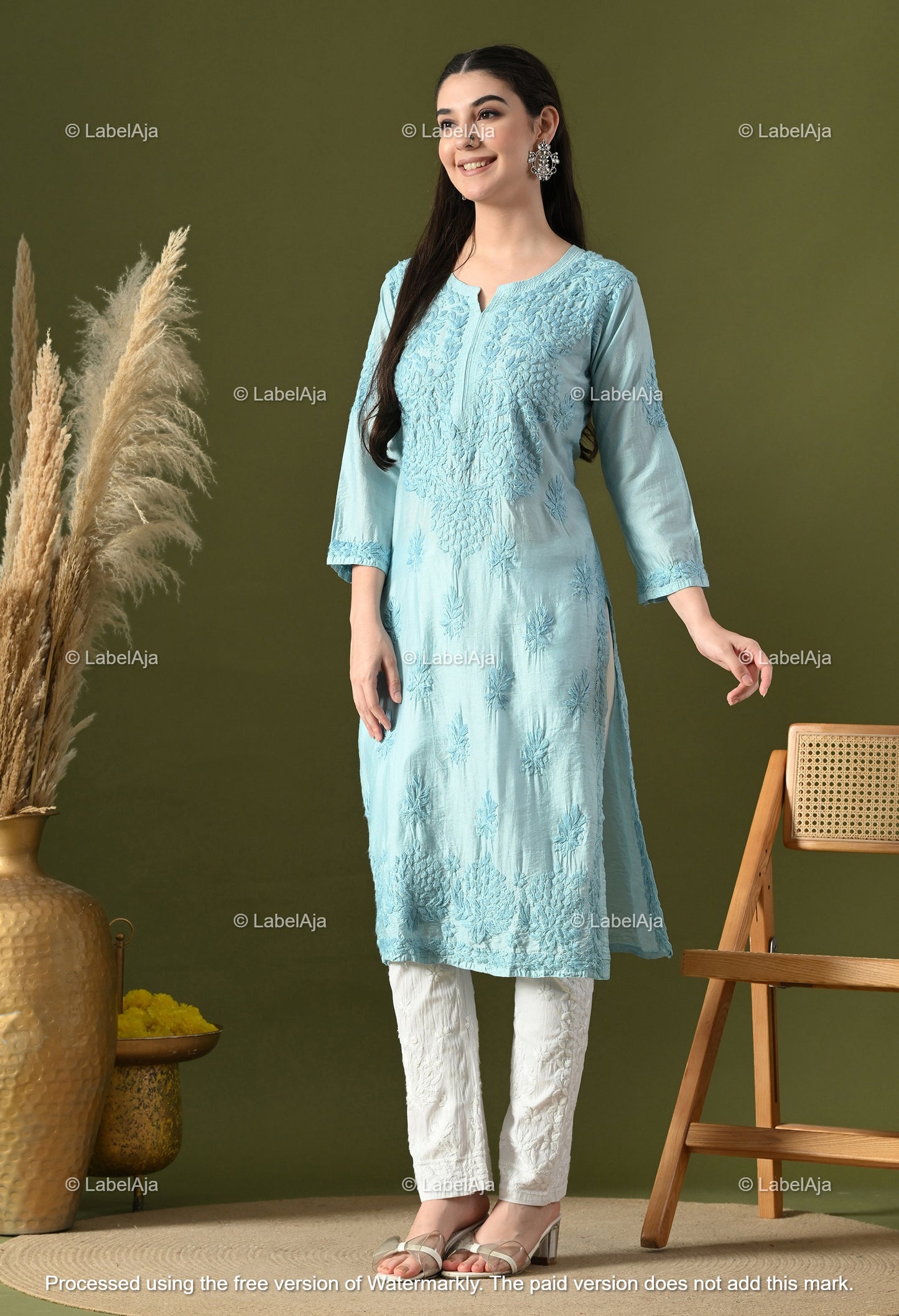 Anika Chanderi silk Chikankari kurti