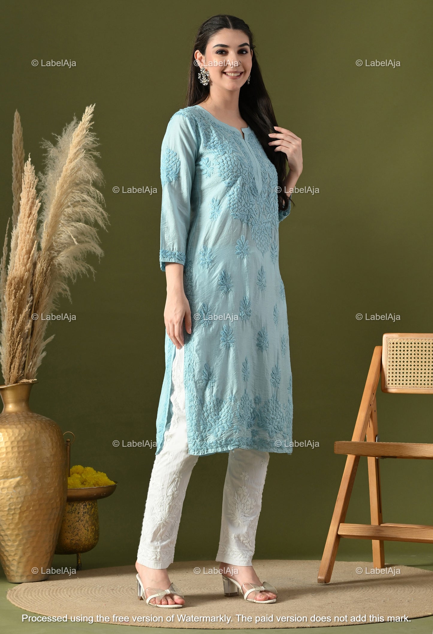 Anika Chanderi silk Chikankari kurti