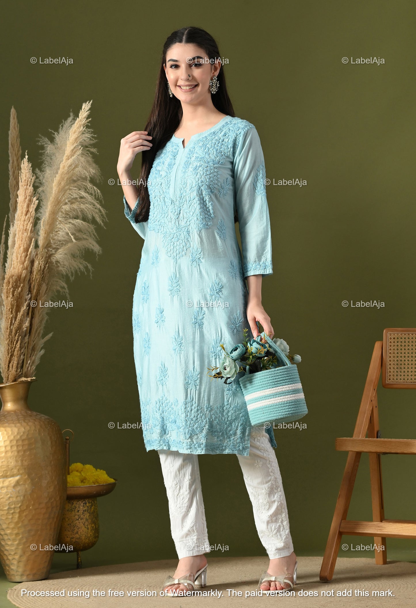 Anika Chanderi silk Chikankari kurti