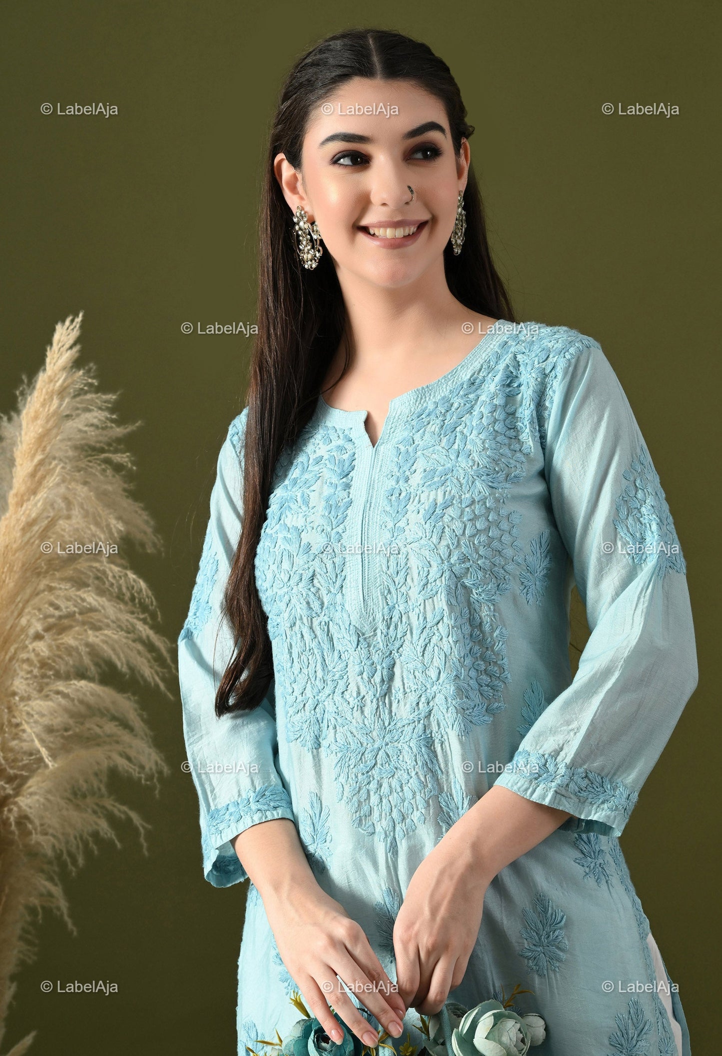 Anika Chanderi silk Chikankari kurti