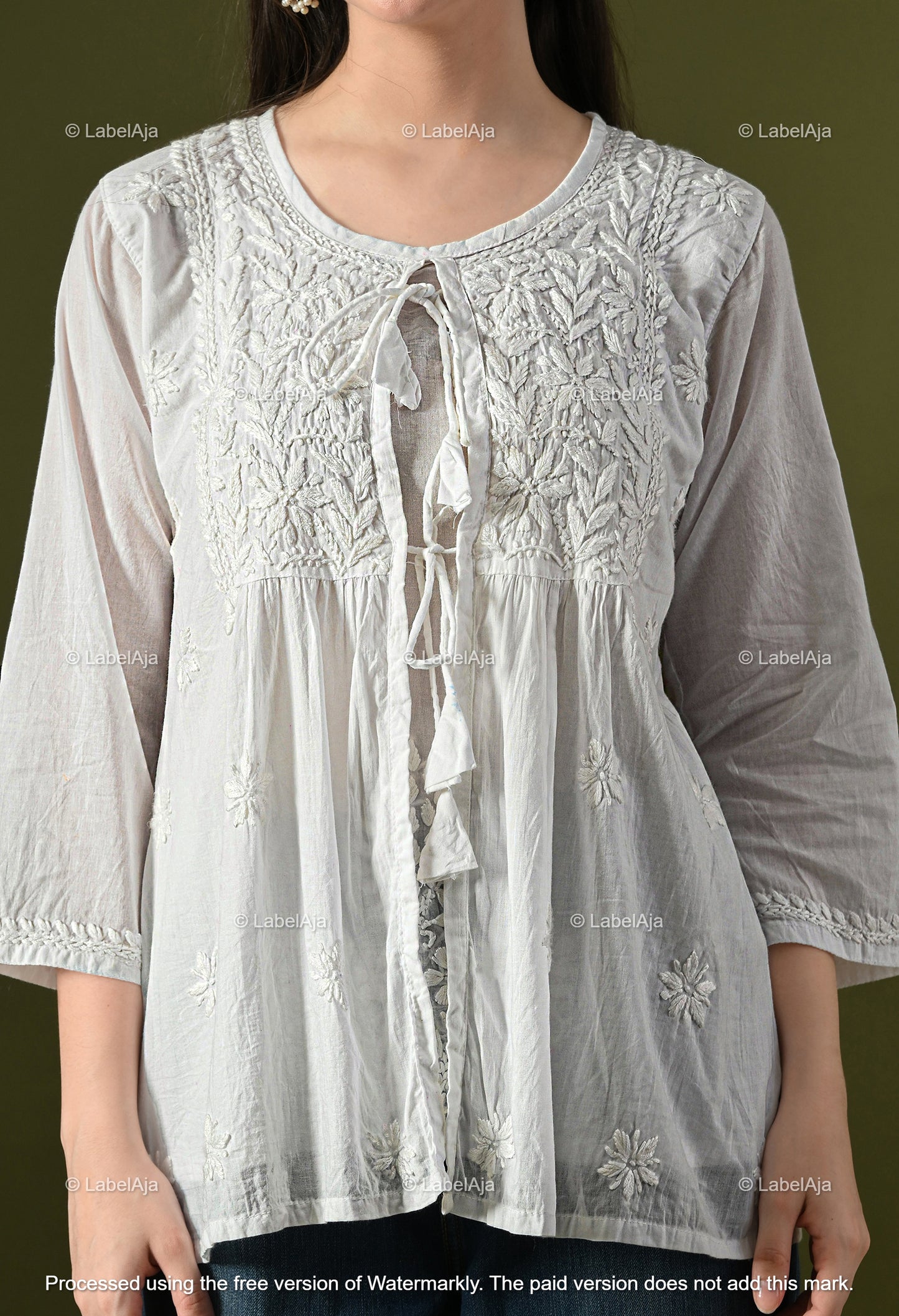 Mul cotton chikankari Top with Shrug
