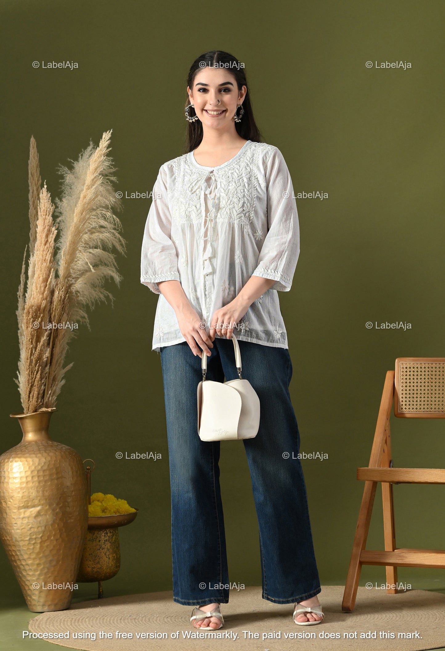 Mul cotton chikankari Top with Shrug