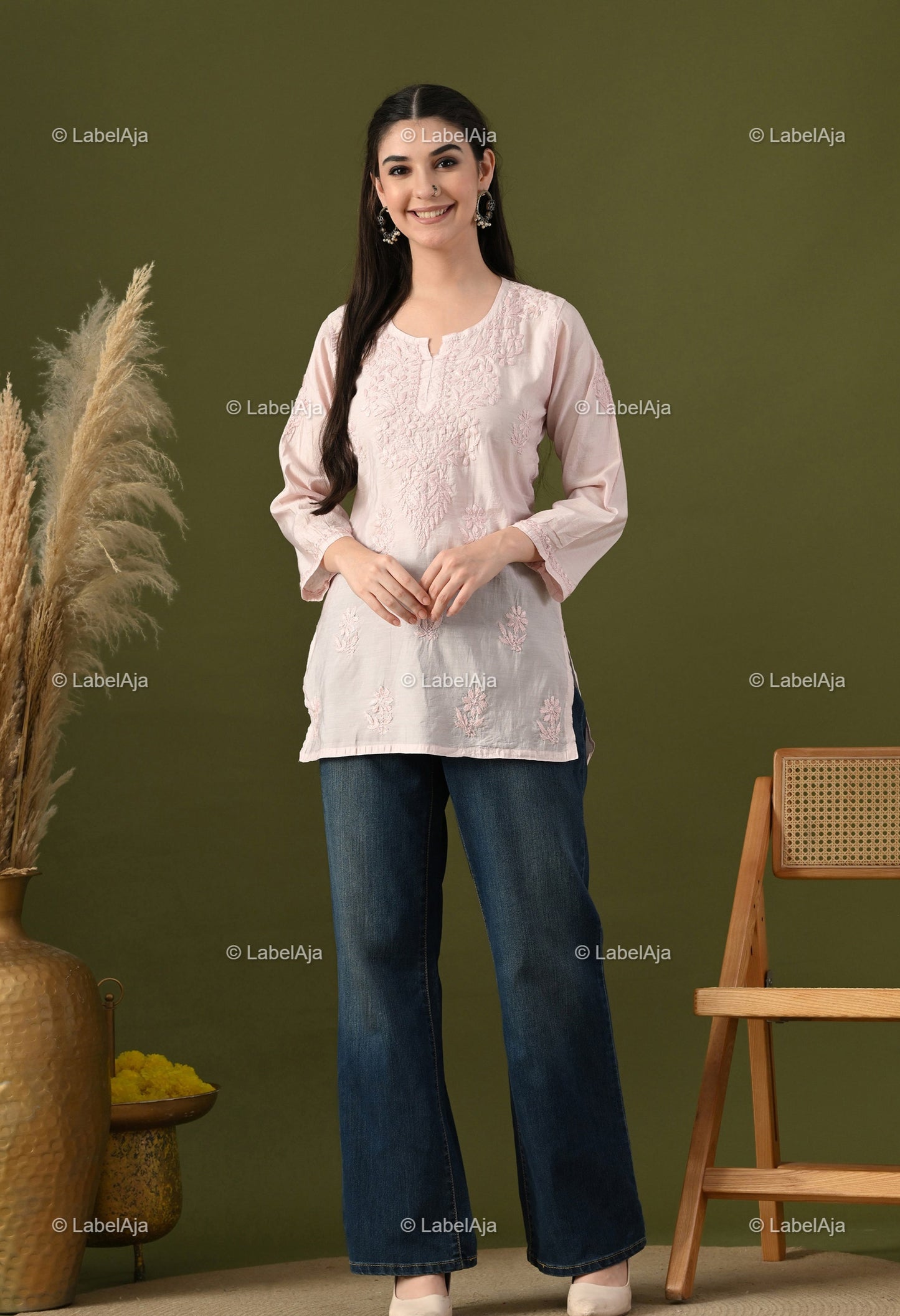 Amaya chanderi silk chikankari short top