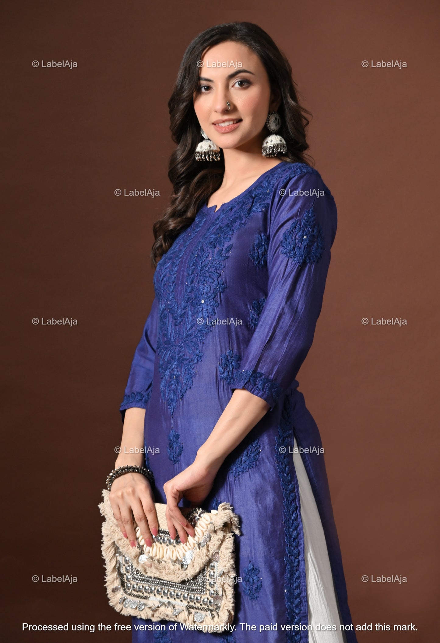 Nakshtra Chanderi silk Mukaish work Chikankari kurti