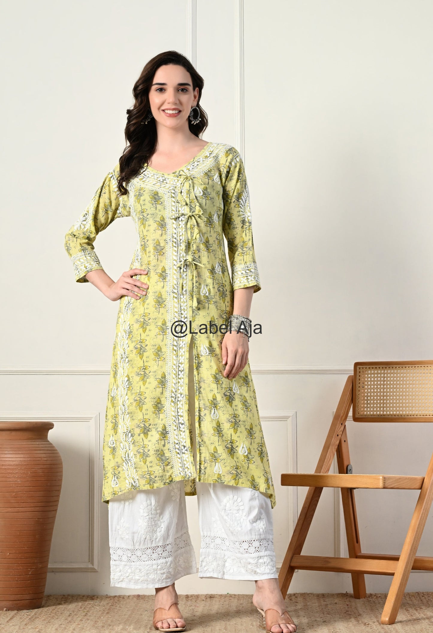 Nazakat mulmul long Angarkha chikankari kurti
