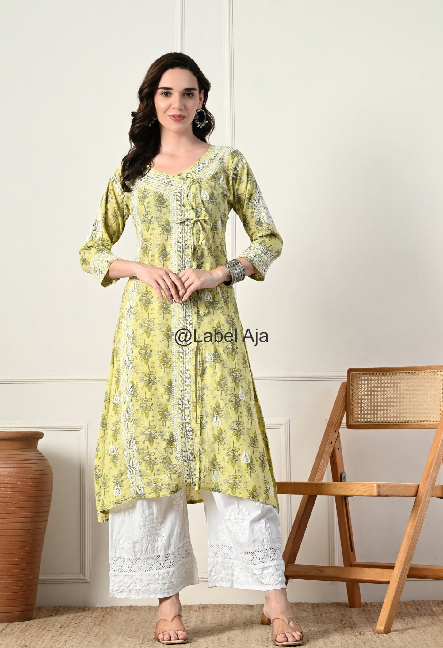 Nazakat mulmul long Angarkha chikankari kurti