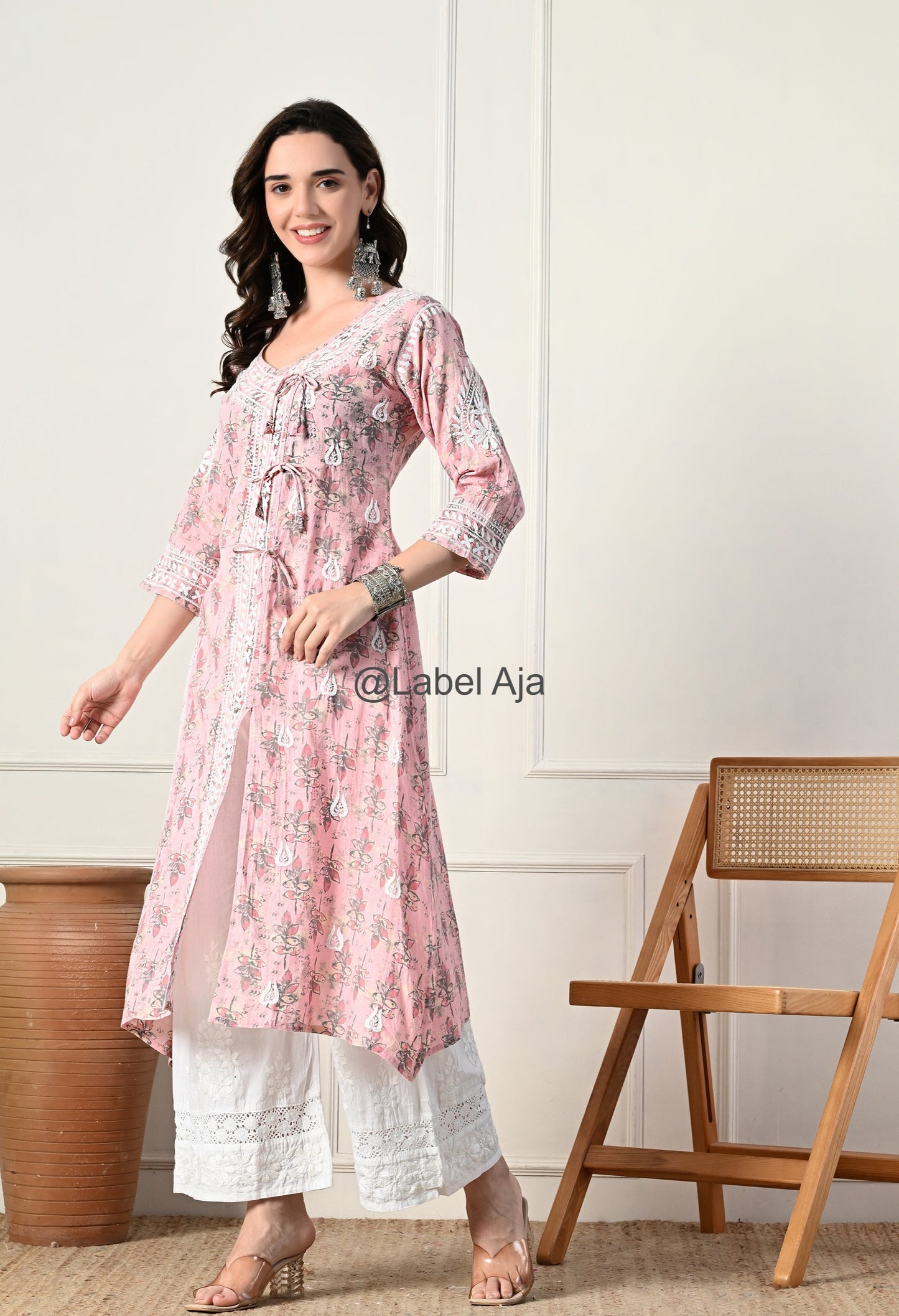 Nazakat mulmul long Angarkha chikankari kurti