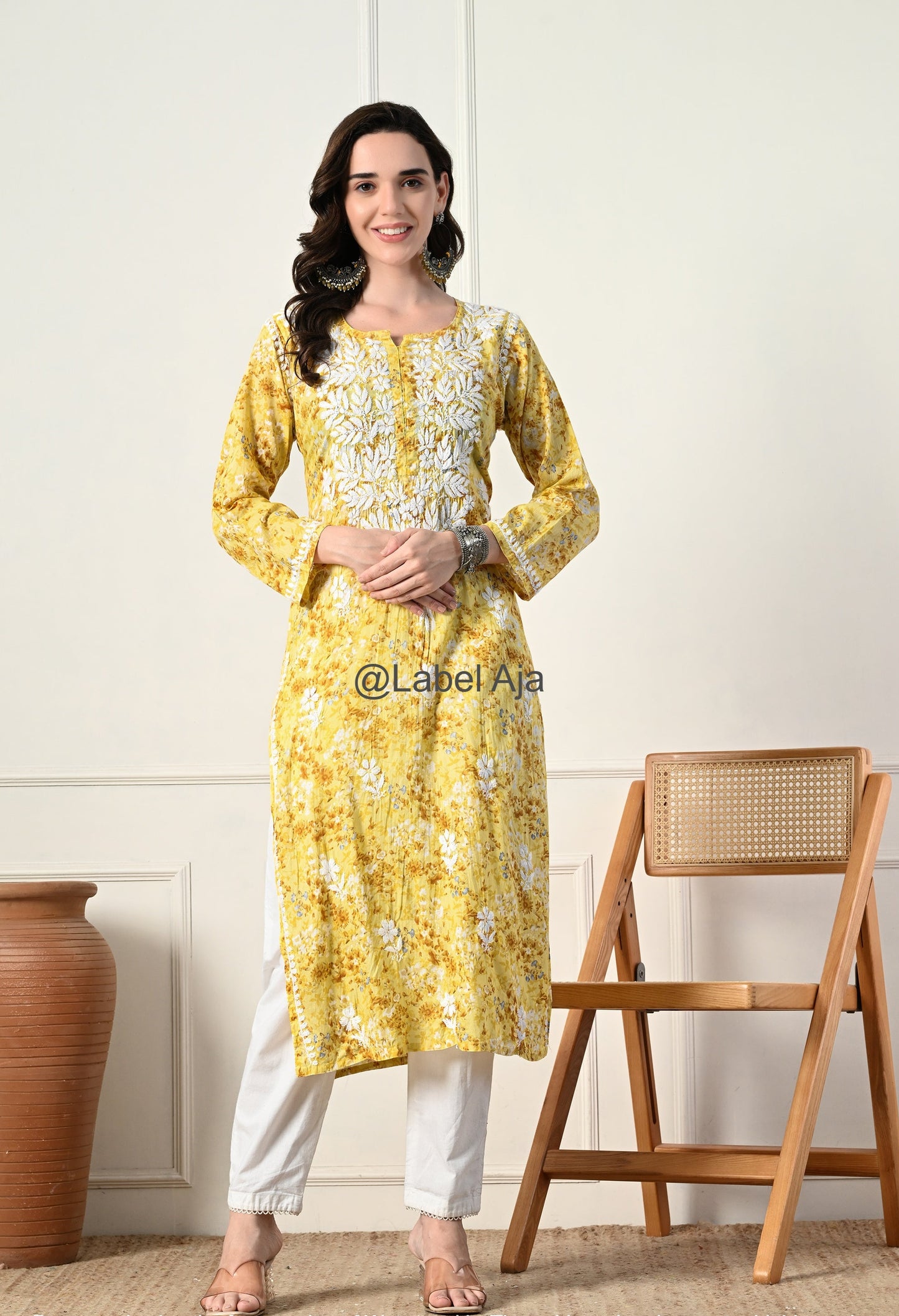 Gulmohar Mulmul long chikankari kurti