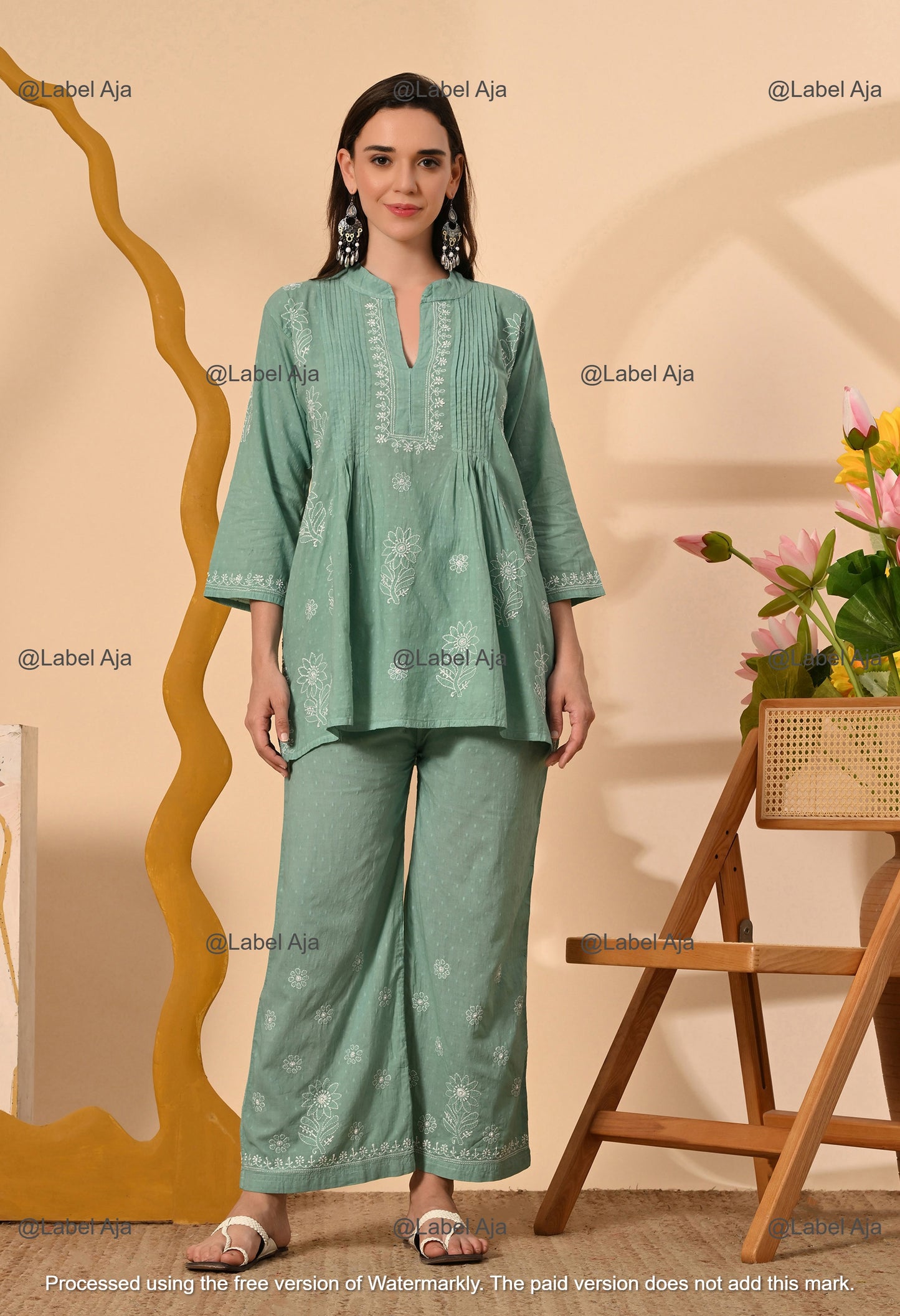 Zoya Dobby cotton hand embroidered Co-ord set