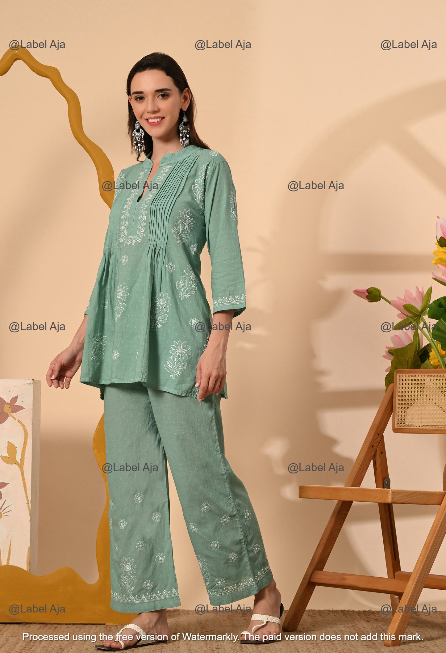 Zoya Dobby cotton hand embroidered Co-ord set