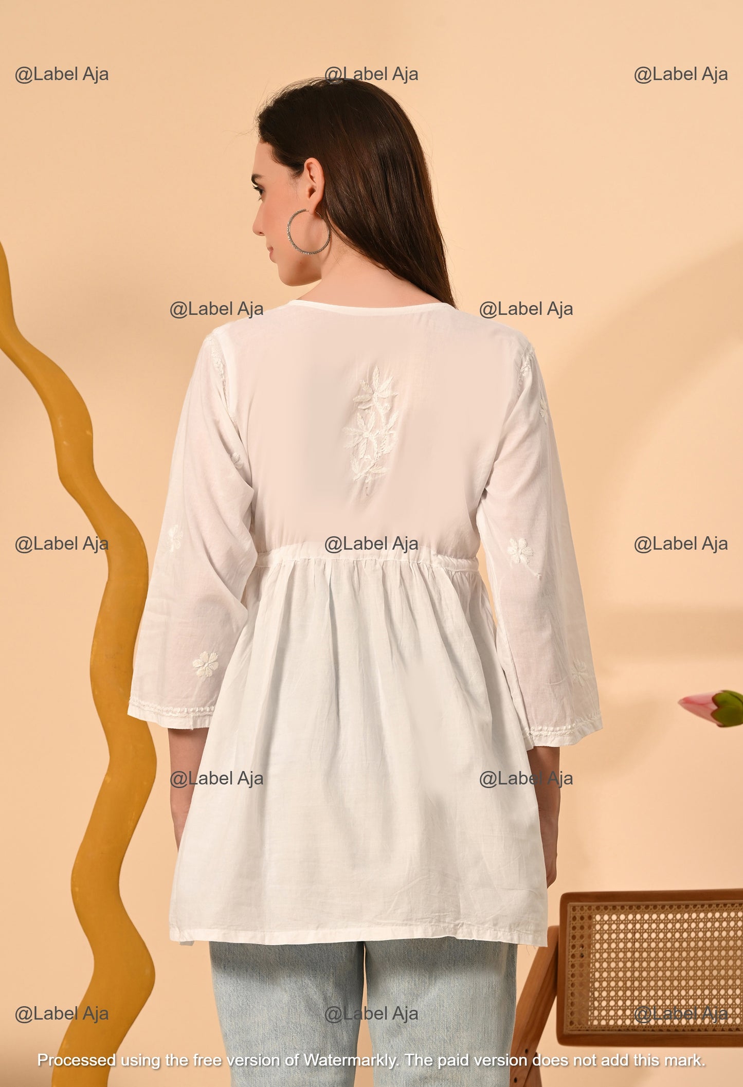 Kaya mul cotton angarkha short top white