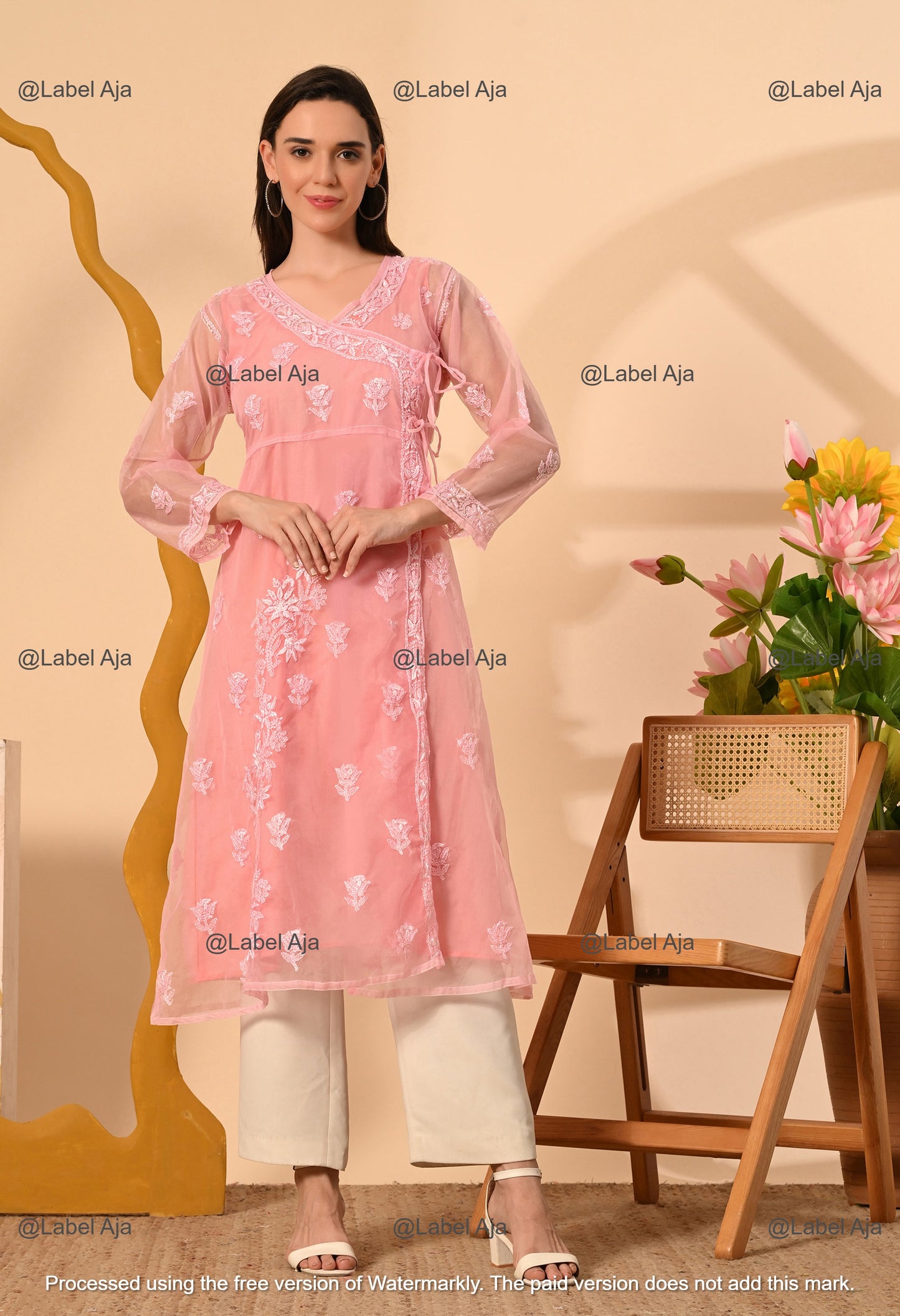 Sara Organza long Angarkha with matching A-Line slip