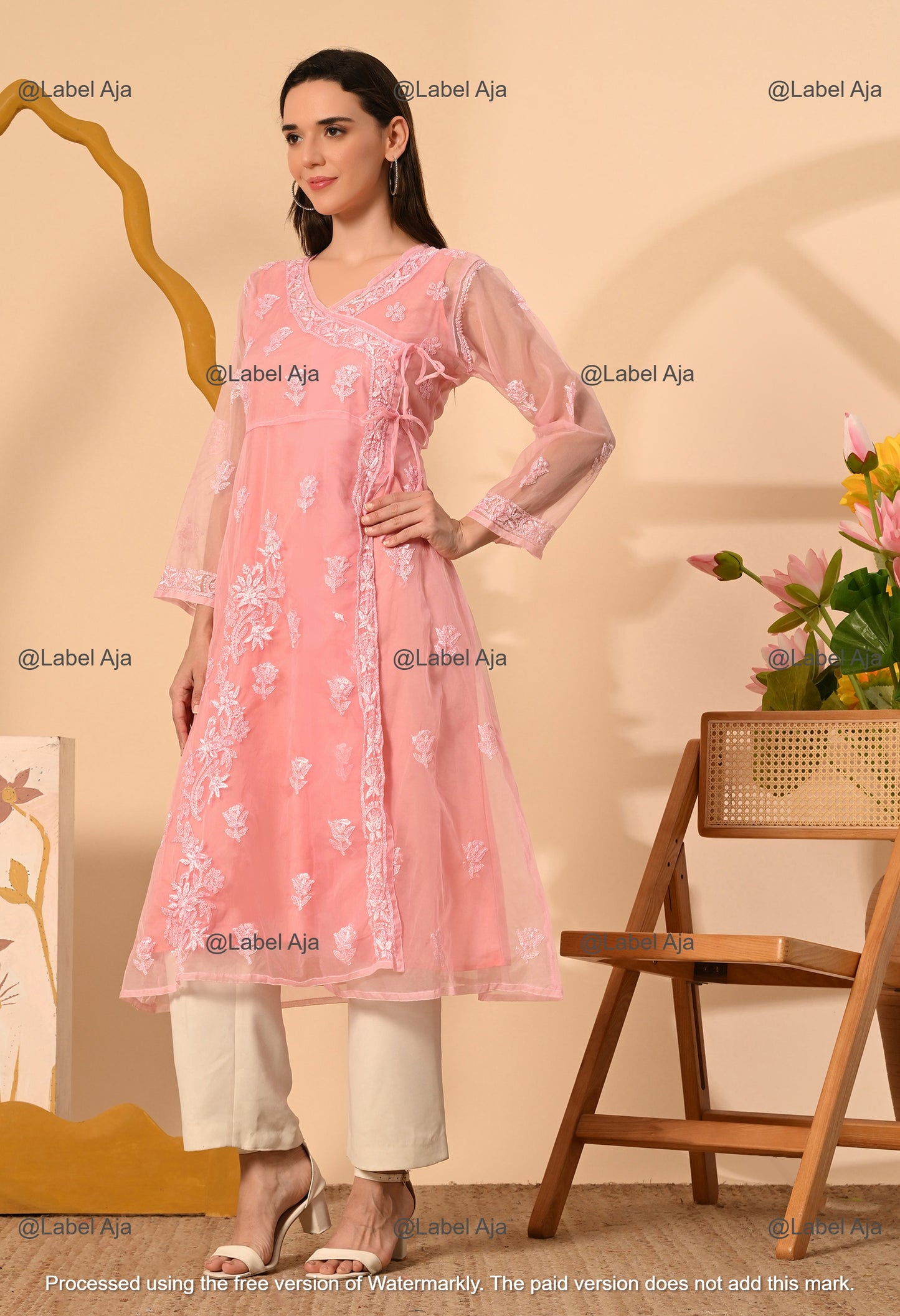 Sara Organza long Angarkha with matching A-Line slip