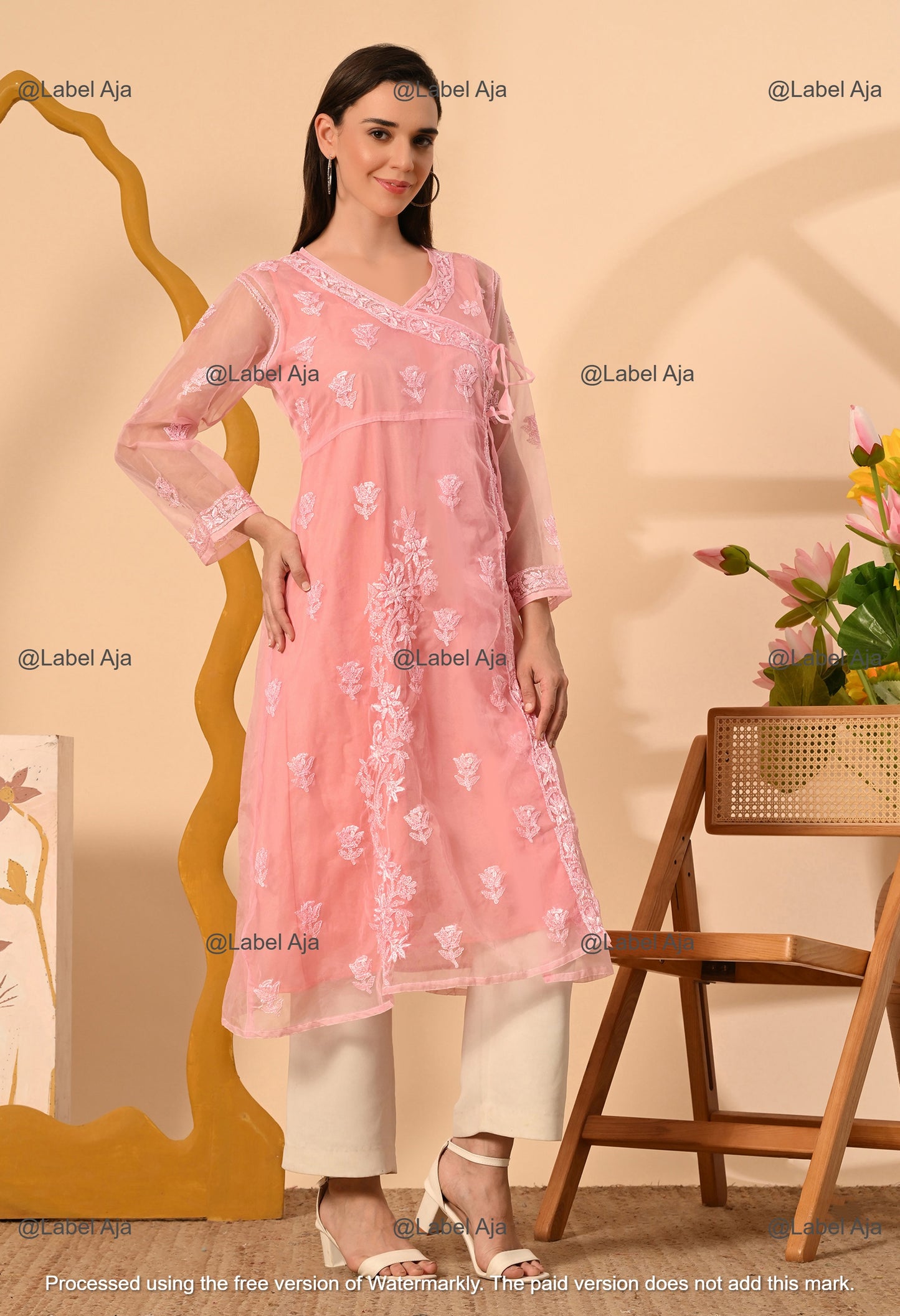 Sara Organza long Angarkha with matching A-Line slip