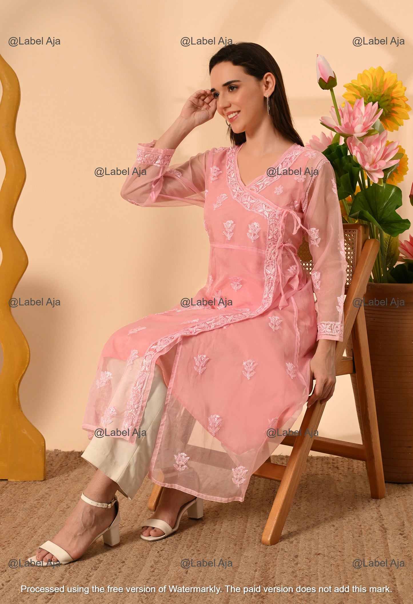 Sara Organza long Angarkha with matching A-Line slip