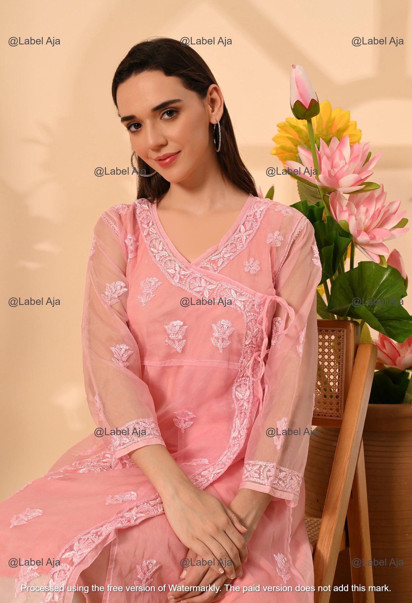 Sara Organza long Angarkha with matching A-Line slip