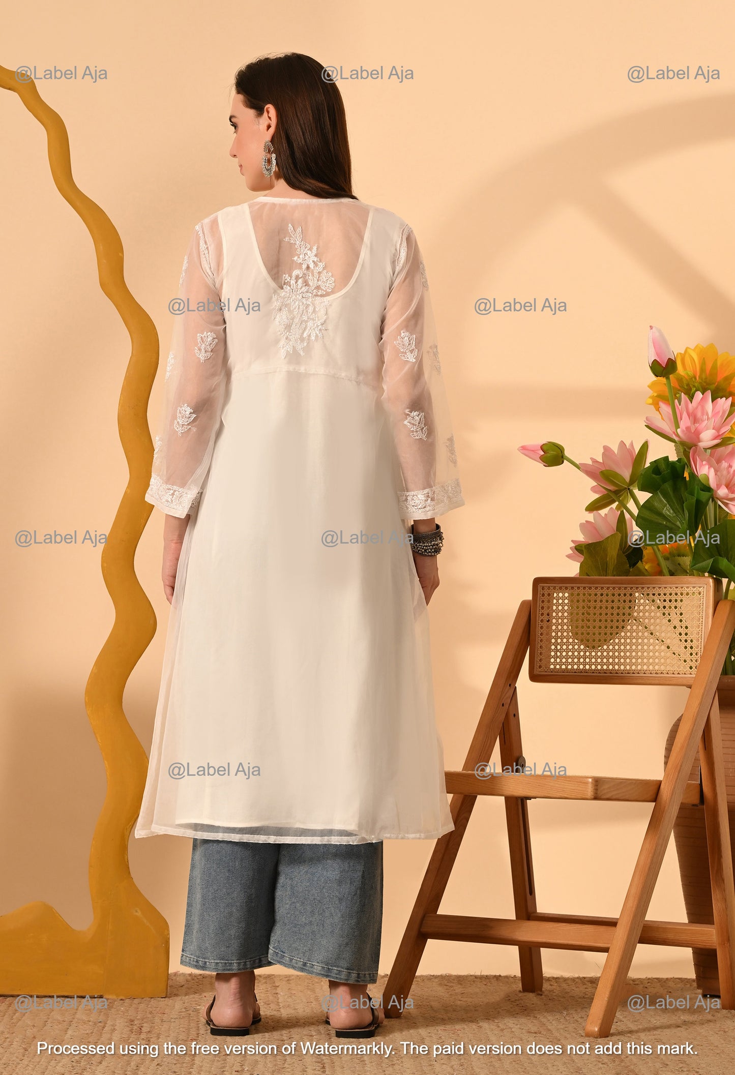 Sara Organza long Angarkha with matching A-Line slip