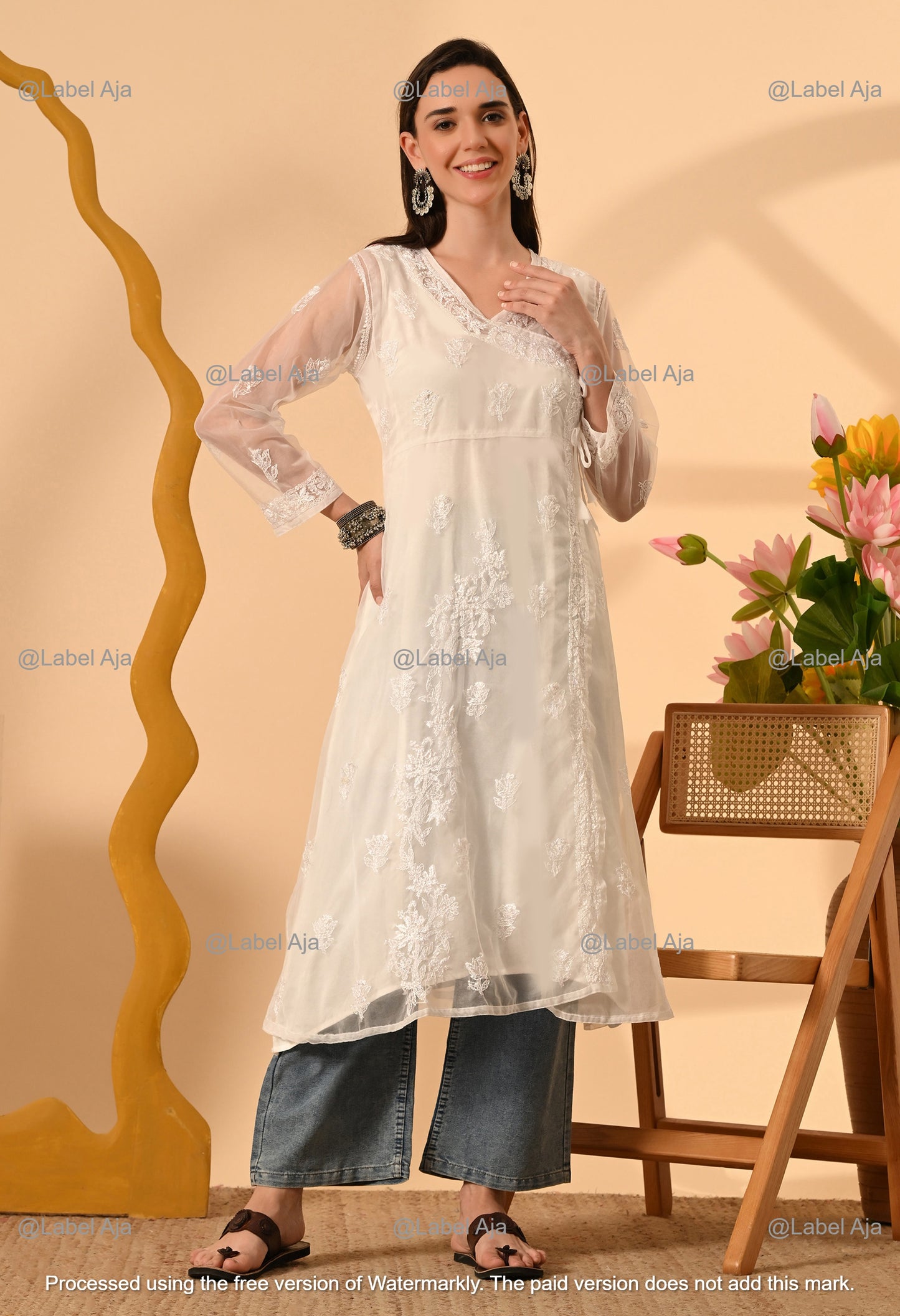 Sara Organza long Angarkha with matching A-Line slip