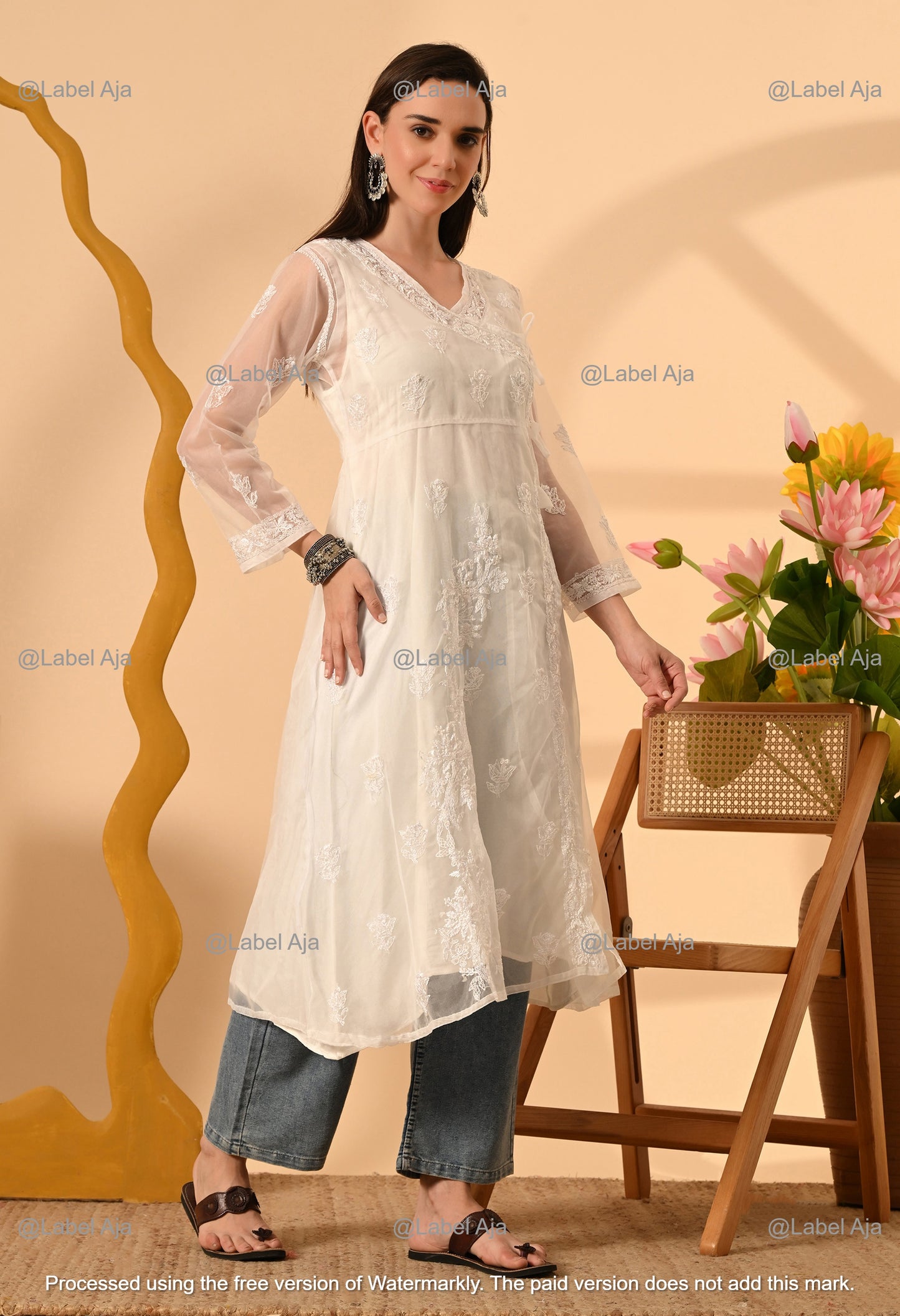Sara Organza long Angarkha with matching A-Line slip