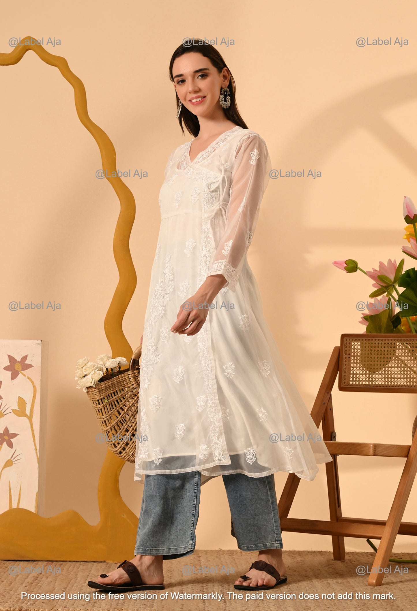 Sara Organza long Angarkha with matching A-Line slip