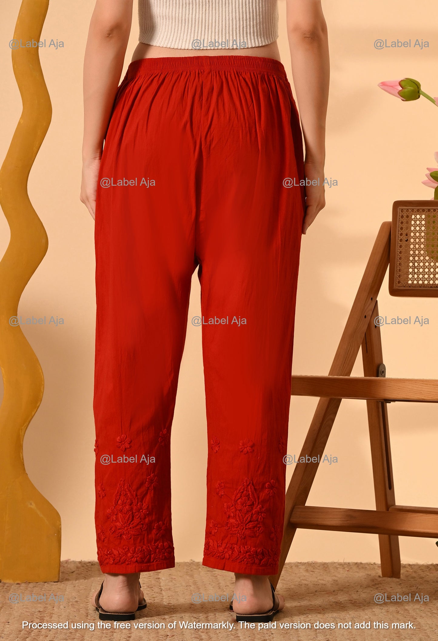 Chikankari lycra straight pant