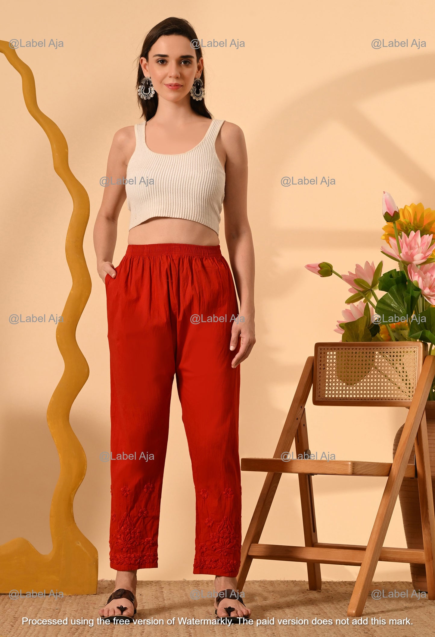 Chikankari lycra straight pant