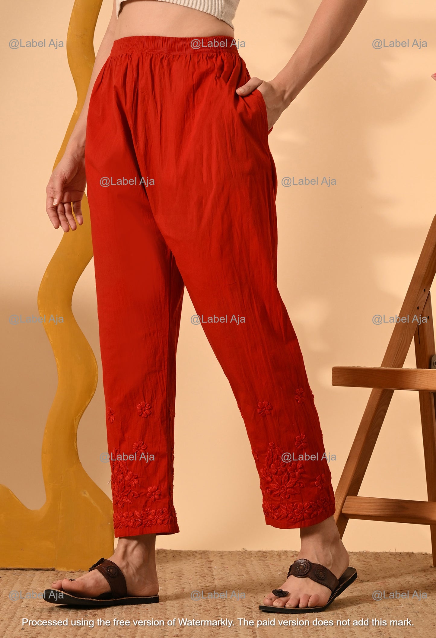 Chikankari lycra straight pant