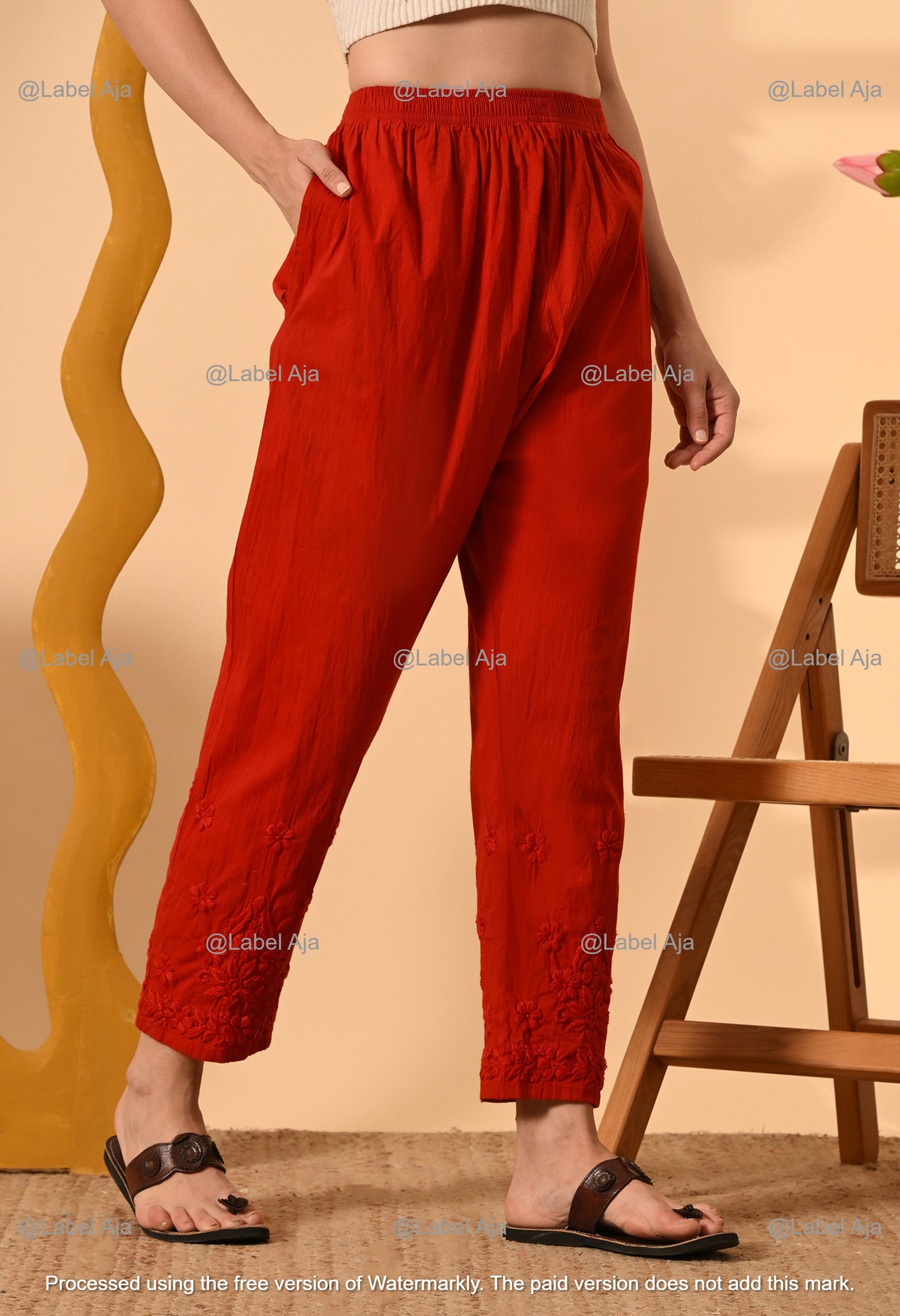 Chikankari lycra straight pant