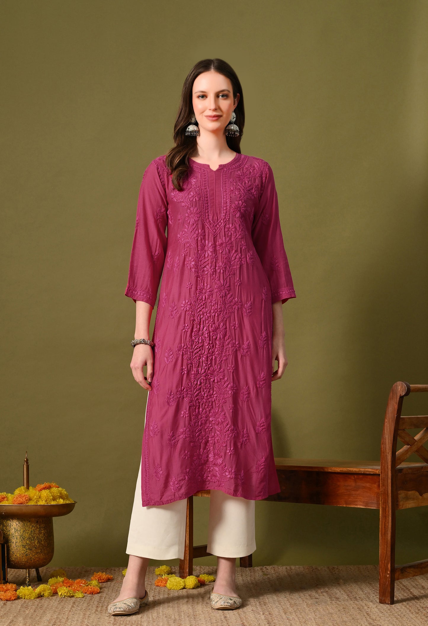 Premium Muslin long chikankari kurti