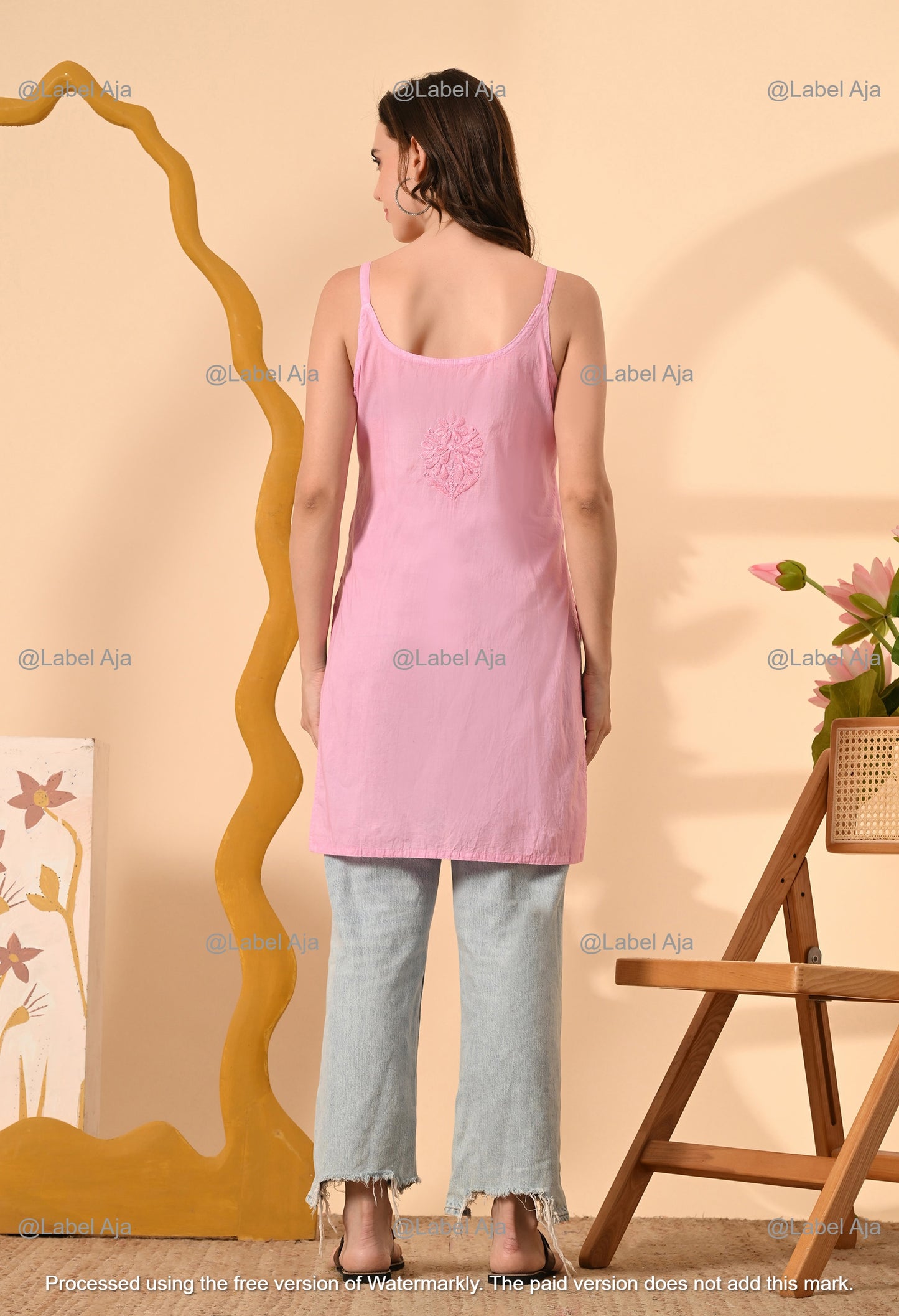 Najma Mul cotton chikankari noodle strap short top