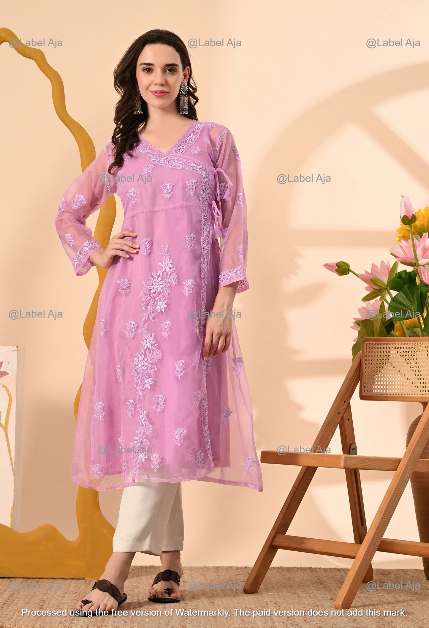 Sara Organza long Angarkha with matching A-Line slip