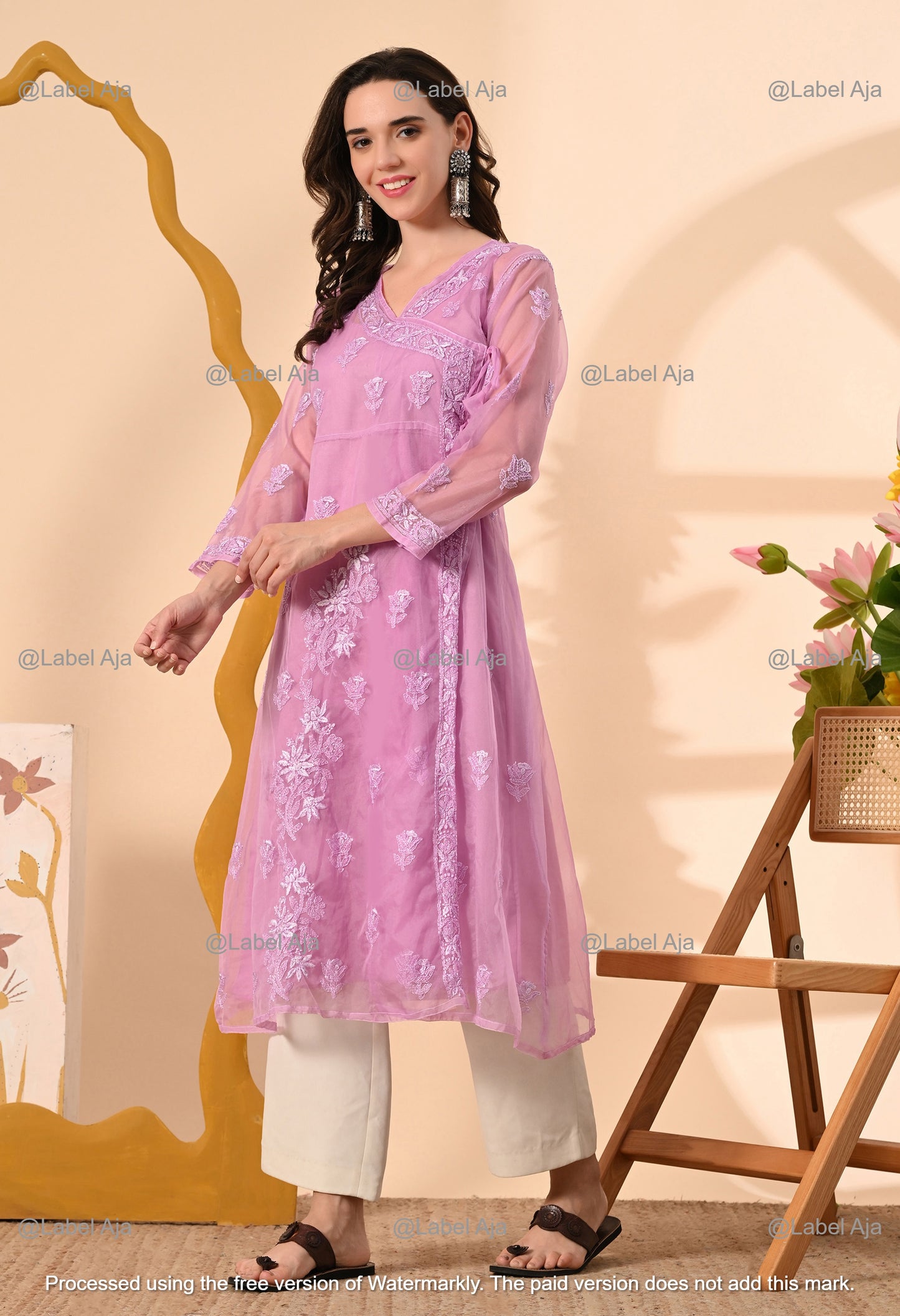 Sara Organza long Angarkha with matching A-Line slip