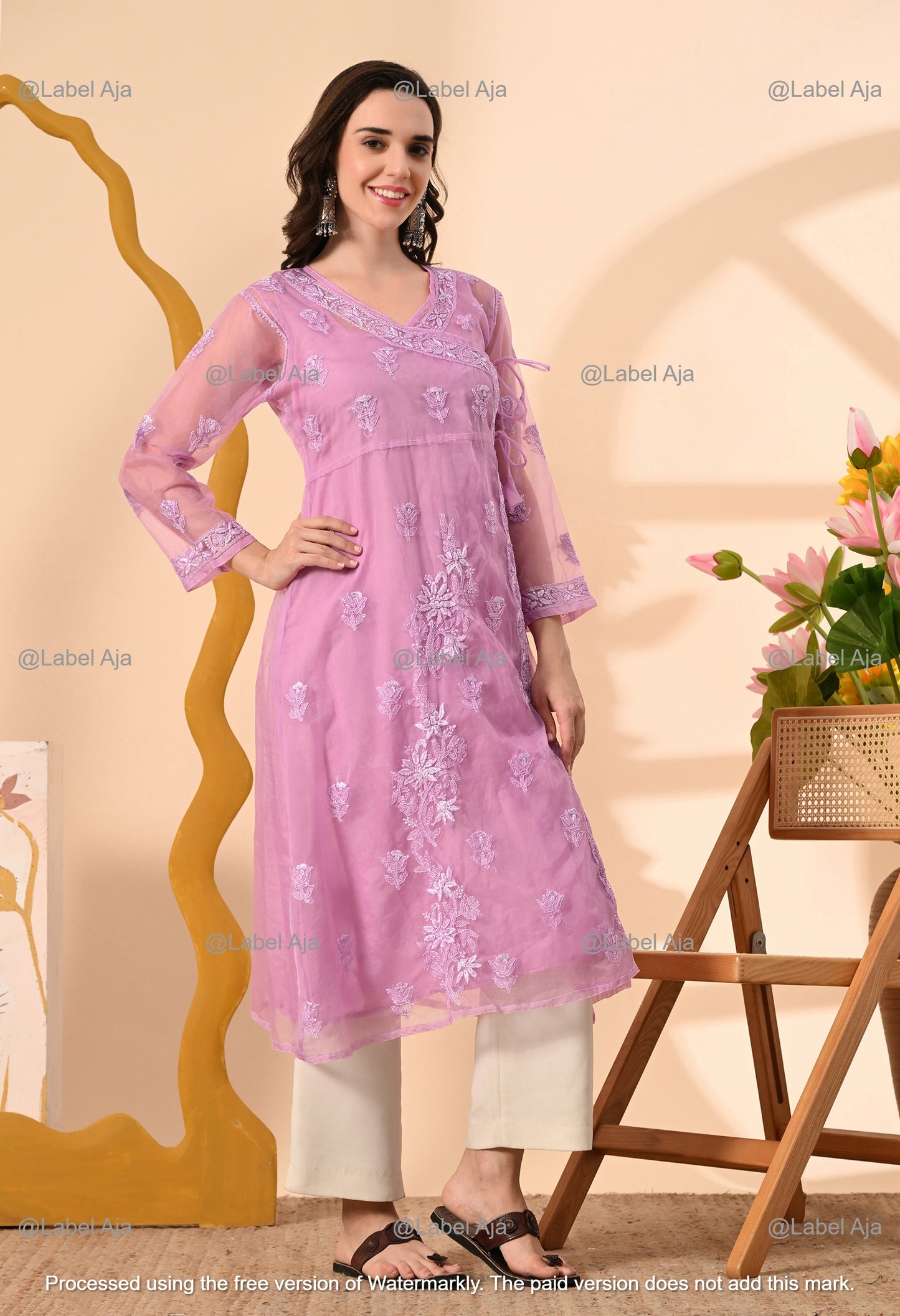 Sara Organza long Angarkha with matching A-Line slip