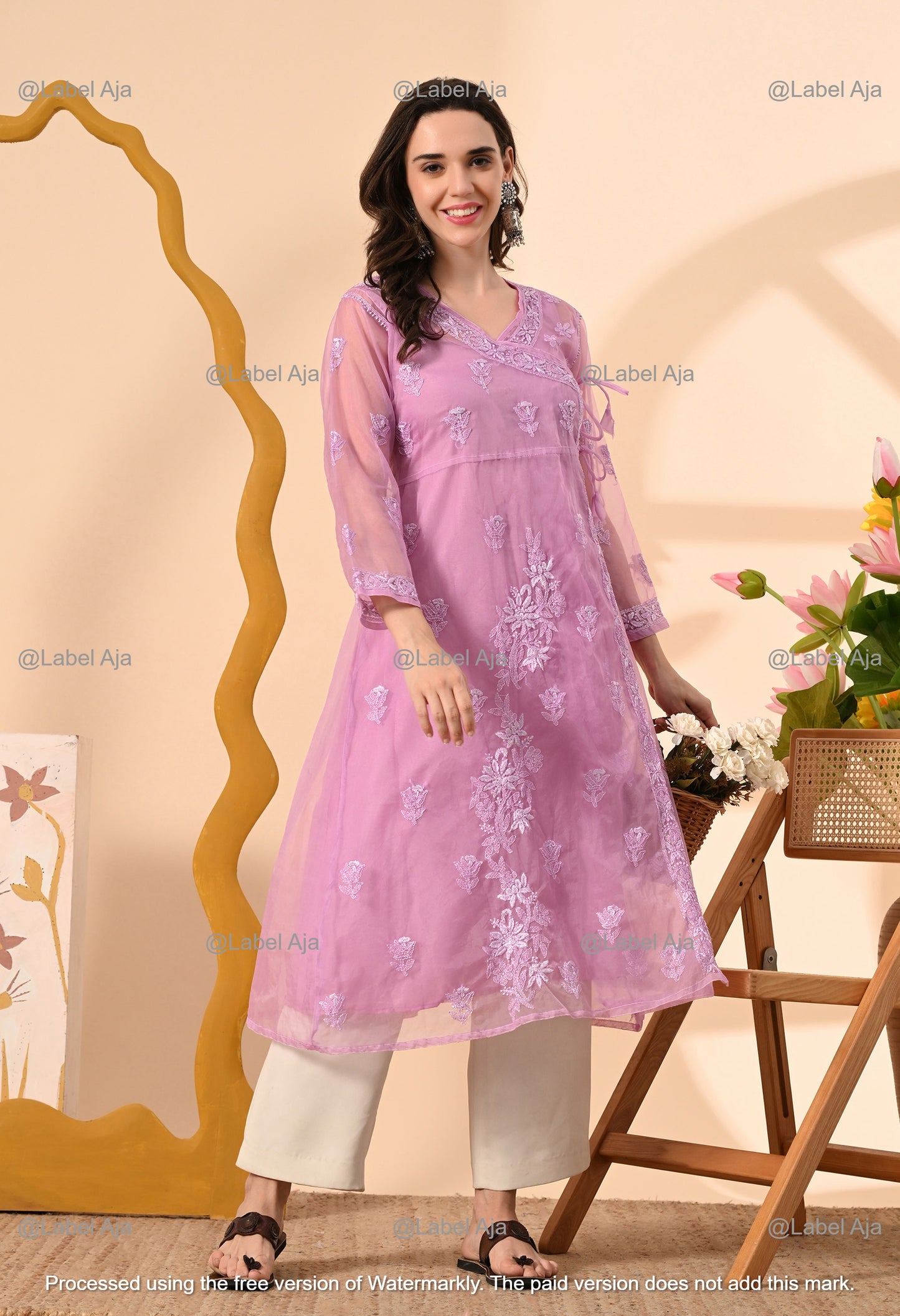 Sara Organza long Angarkha with matching A-Line slip