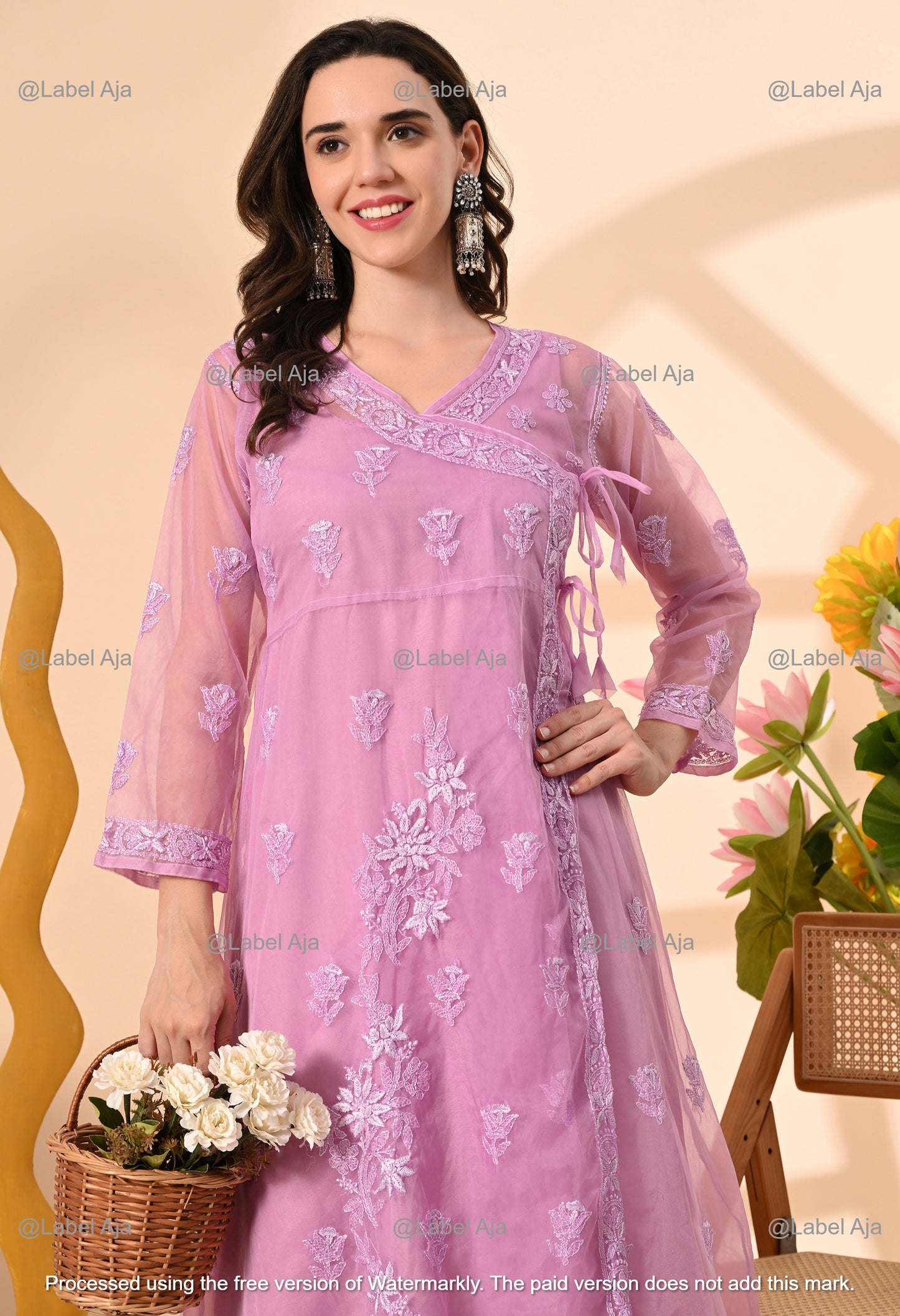 Sara Organza long Angarkha with matching A-Line slip