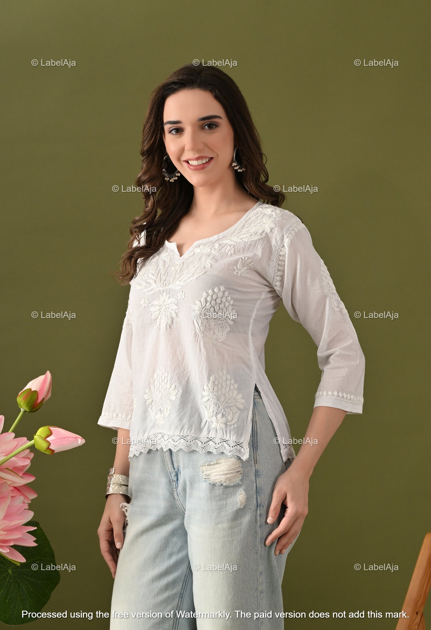 Enya mul cotton chikankari crop top